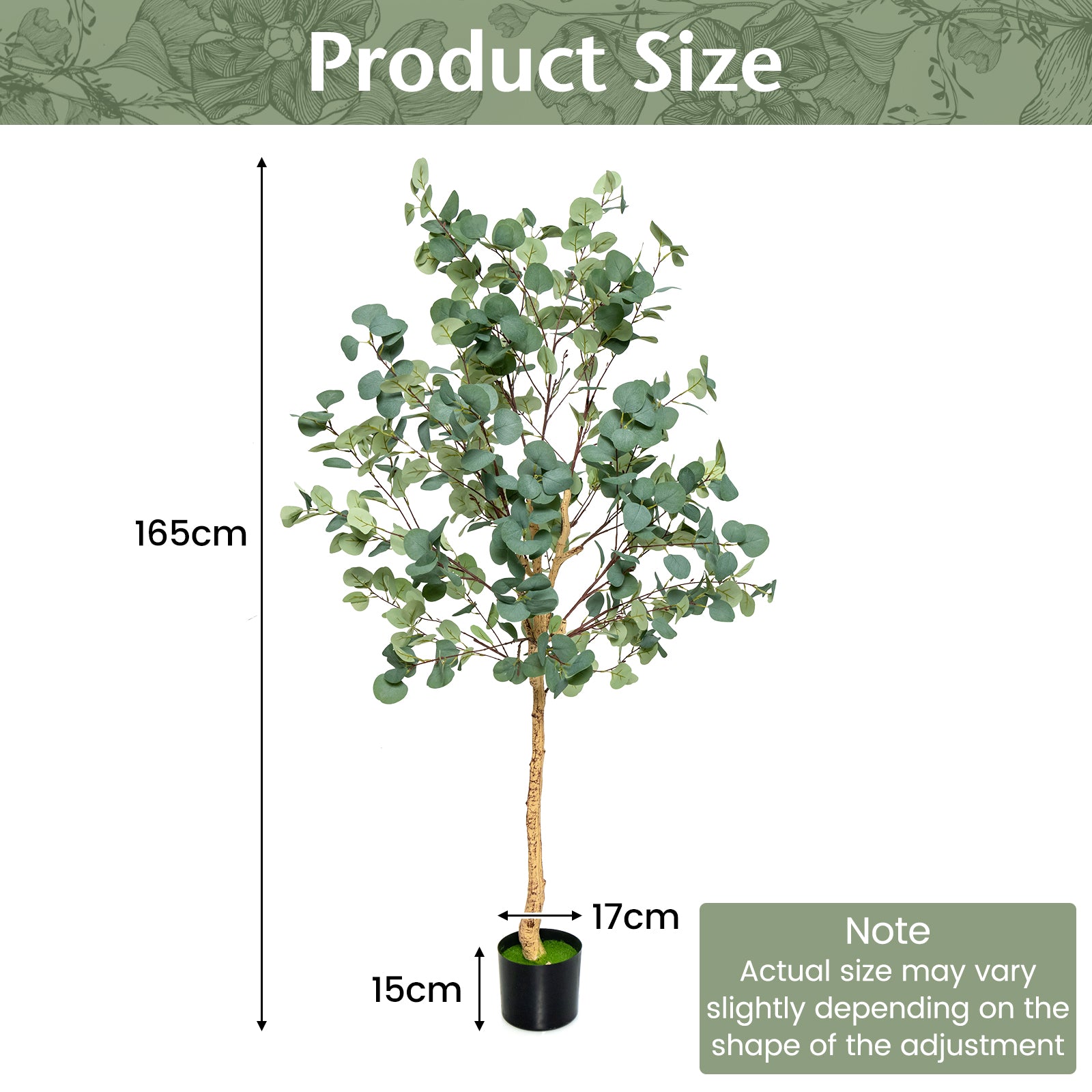 1.4/1.65 m Artificial Eucalyptus Tree with Silver Dollar Leaves-1.65 m