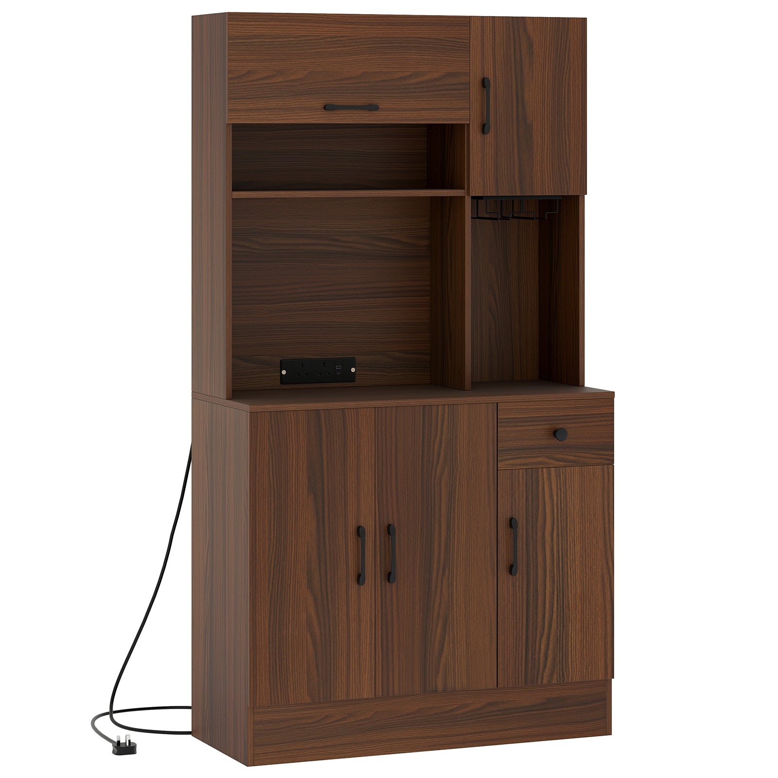 167cm Tall Pantry Cabinet with Hutch and Power Outlets-Walnut