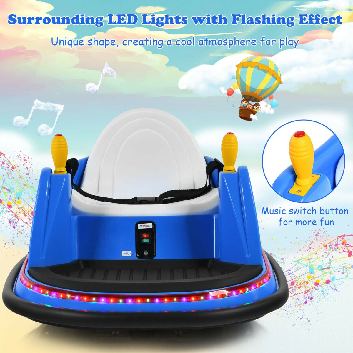 Kids Ride-On Bumper Car with Colorful Flashing Lights and Music-Blue