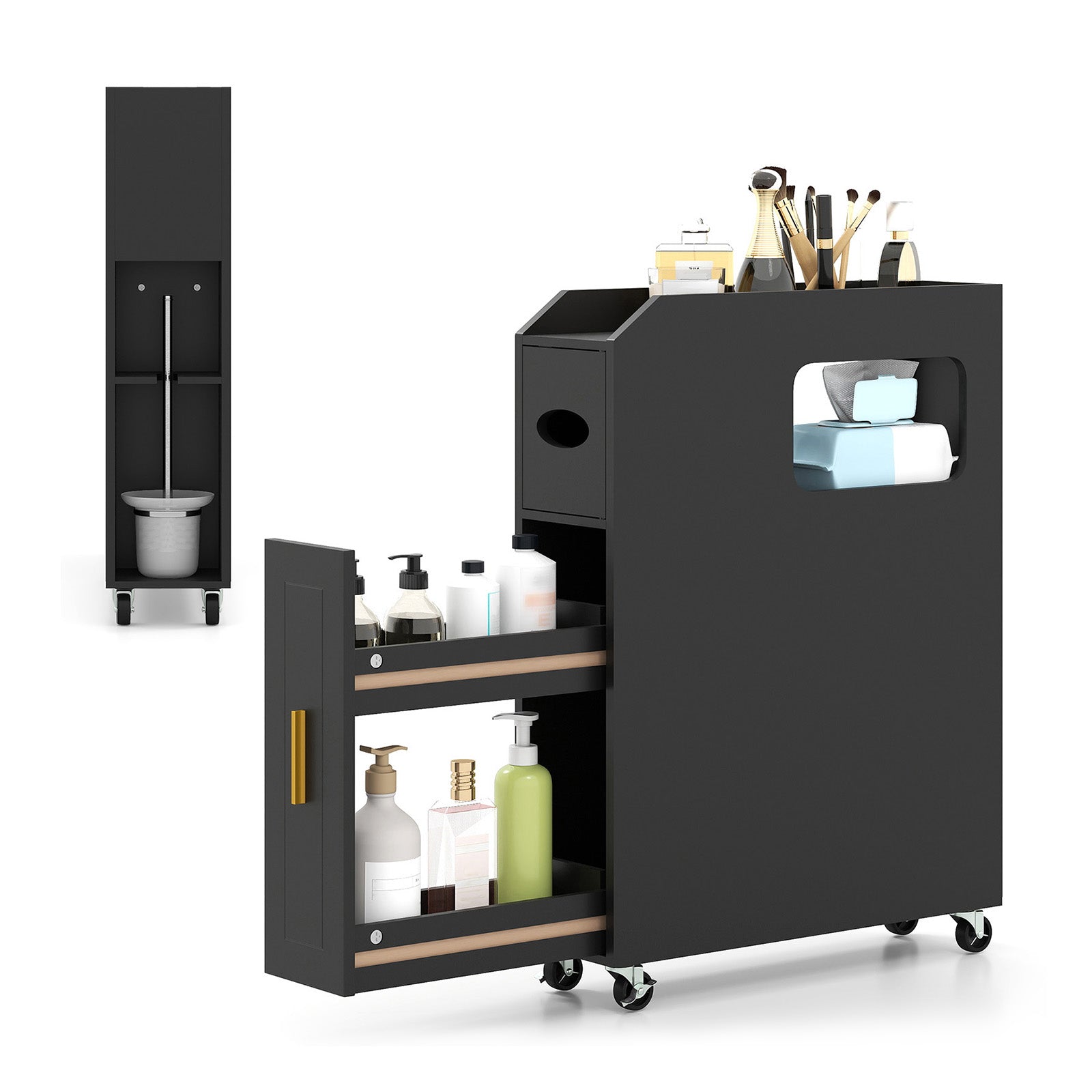 16 CM Small Bathroom Storage Cabinet with Slide Out Drawer-Black