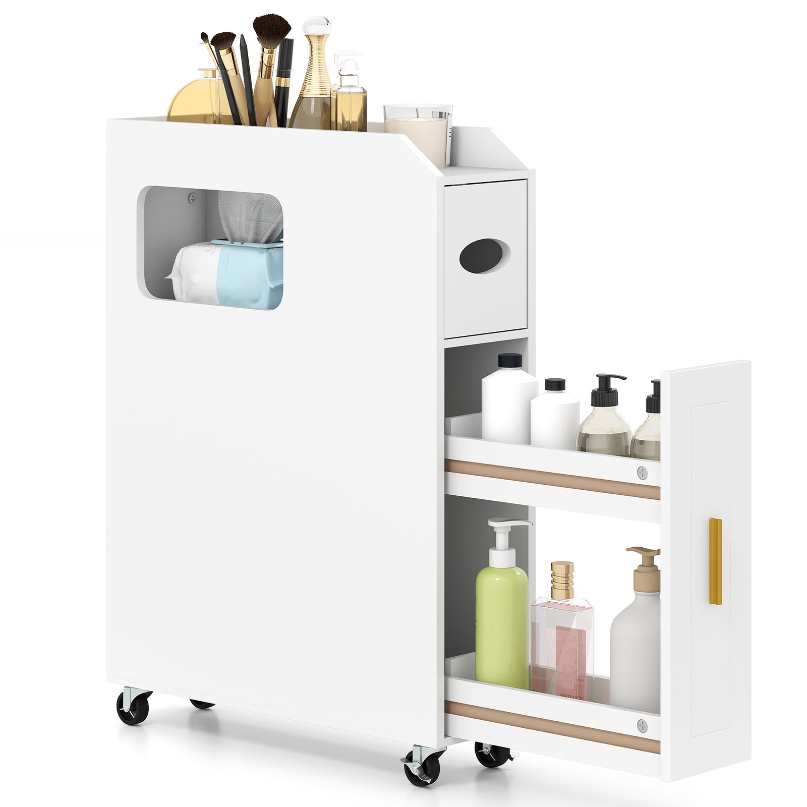 16 CM Small Bathroom Storage Cabinet with Slide Out Drawer-White