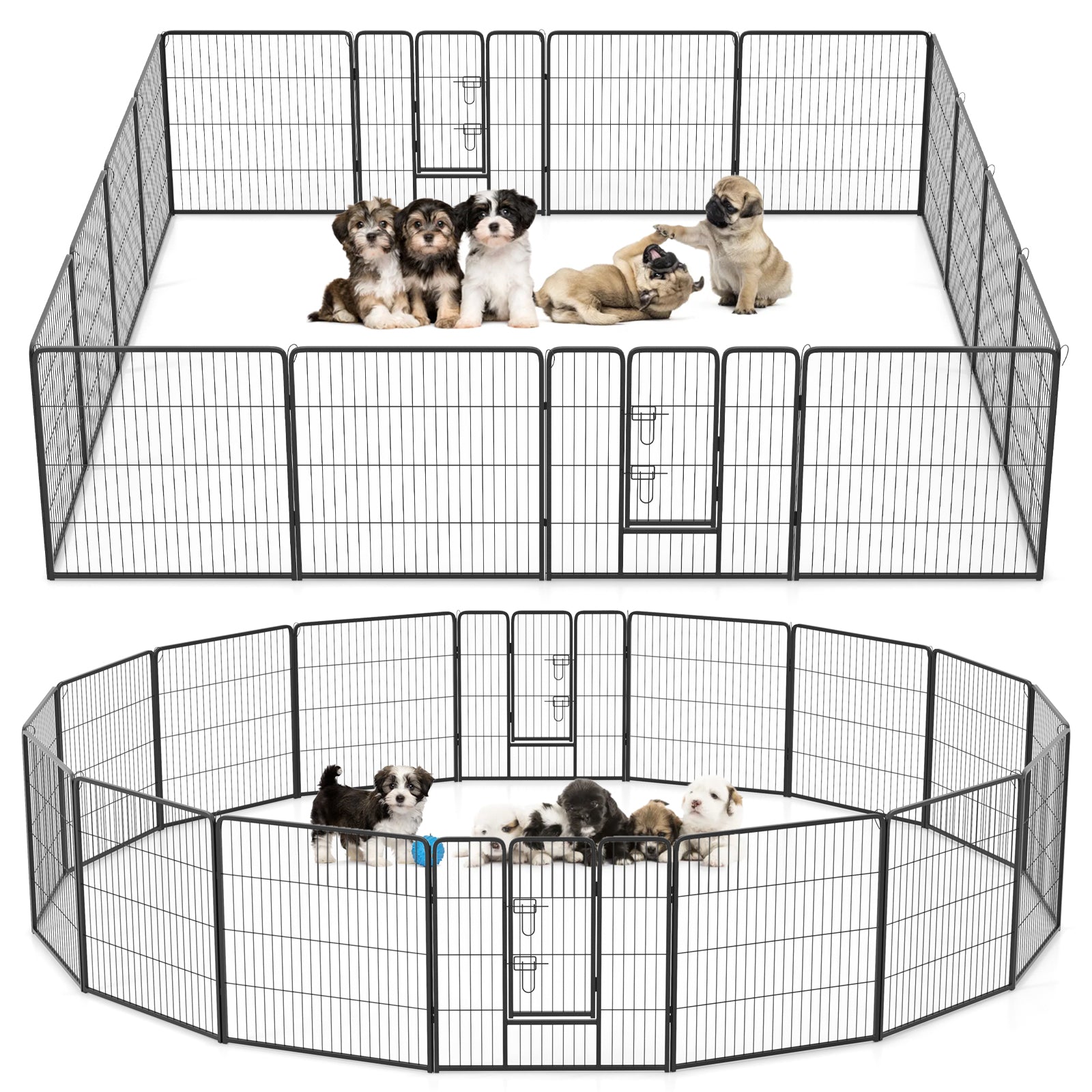 16 Panel 80cm Height Pen Fence with Lock and Large Door-Black