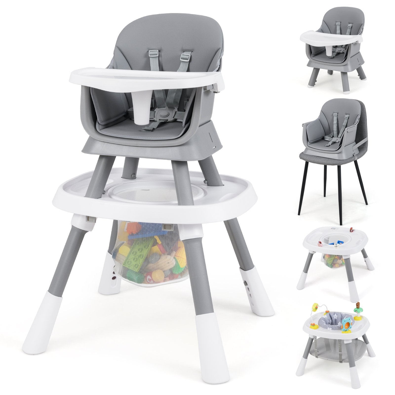 16-in-1 Convertible Baby High Chair with Removable Tray and 5-Point Harness-Grey