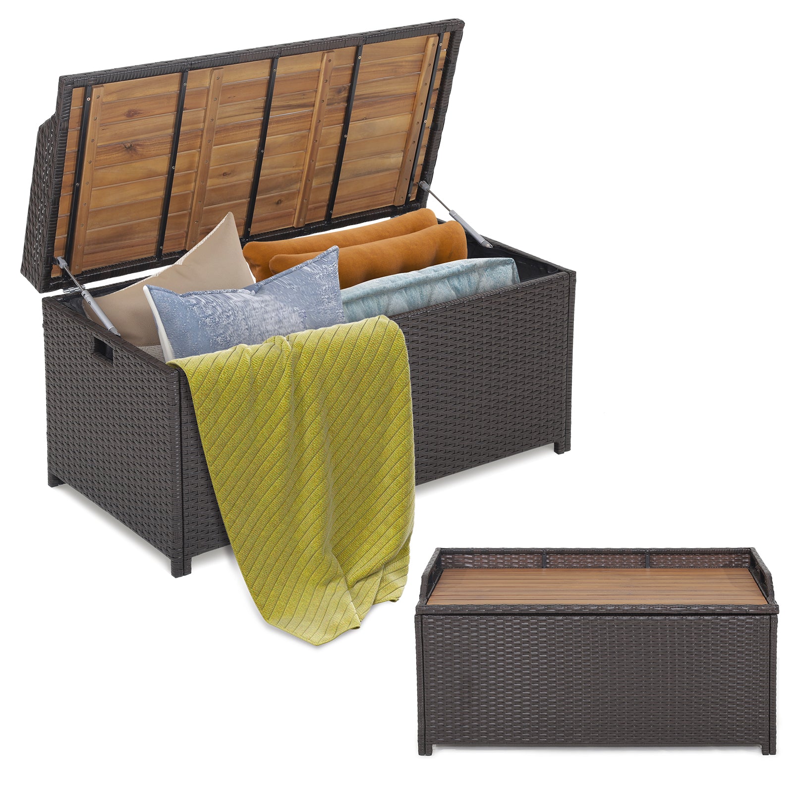 170L Outdoor Storage Bench Mix Brown Rattan Storage Container