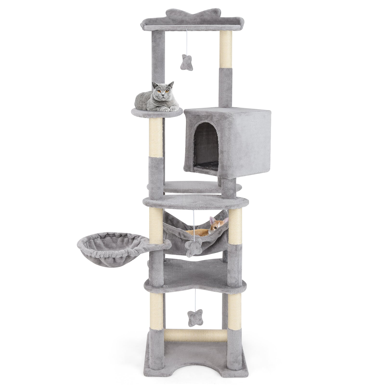 176 cm Multi-level Cat Tree with Hammock Jumping Platforms and Hanging Toys