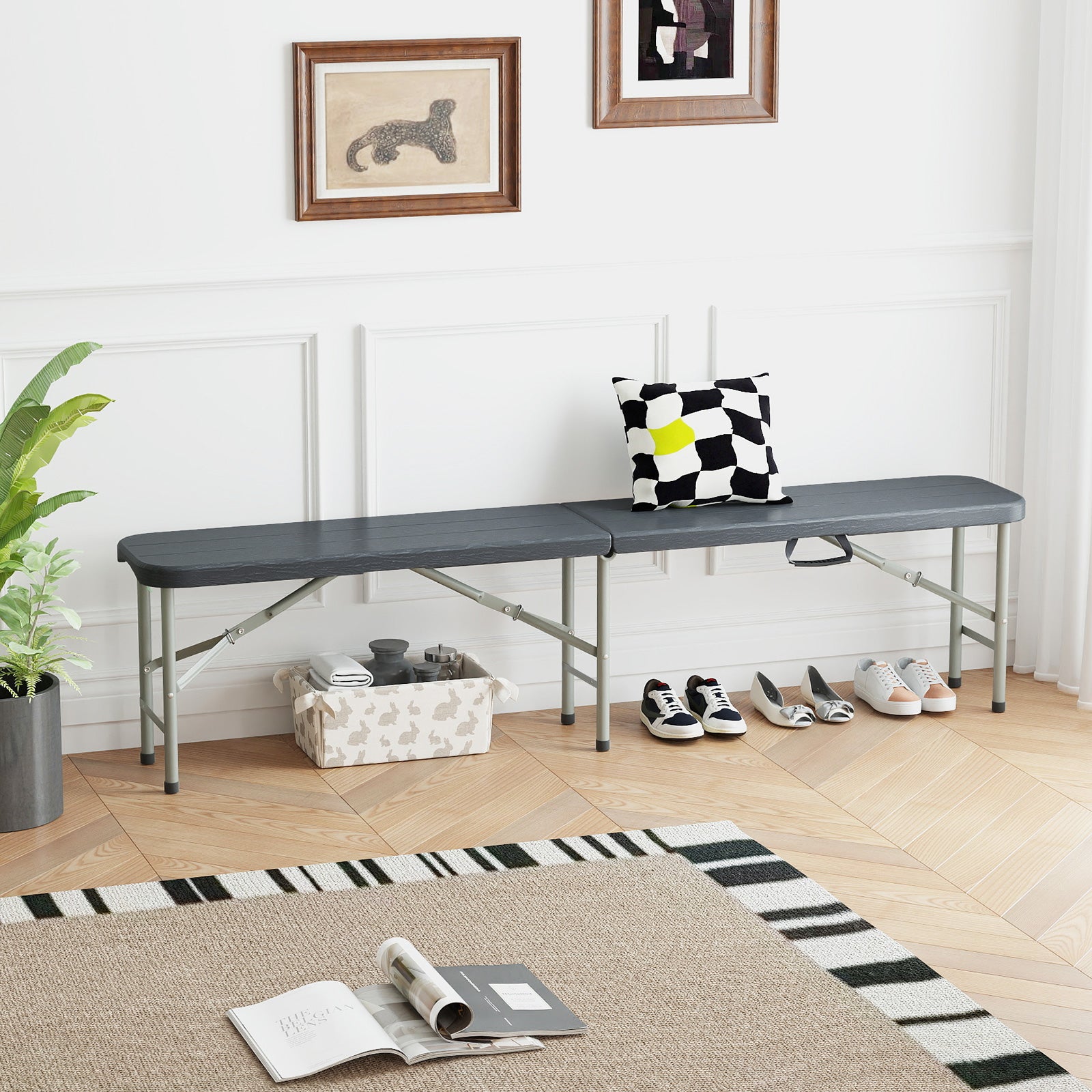 180cm Plastic Folding Bench with 300 kg Capacity and Handle Lock-Grey