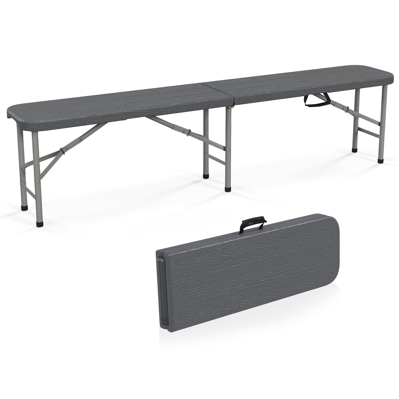 180cm Plastic Folding Bench with 300 kg Capacity and Handle Lock-Grey