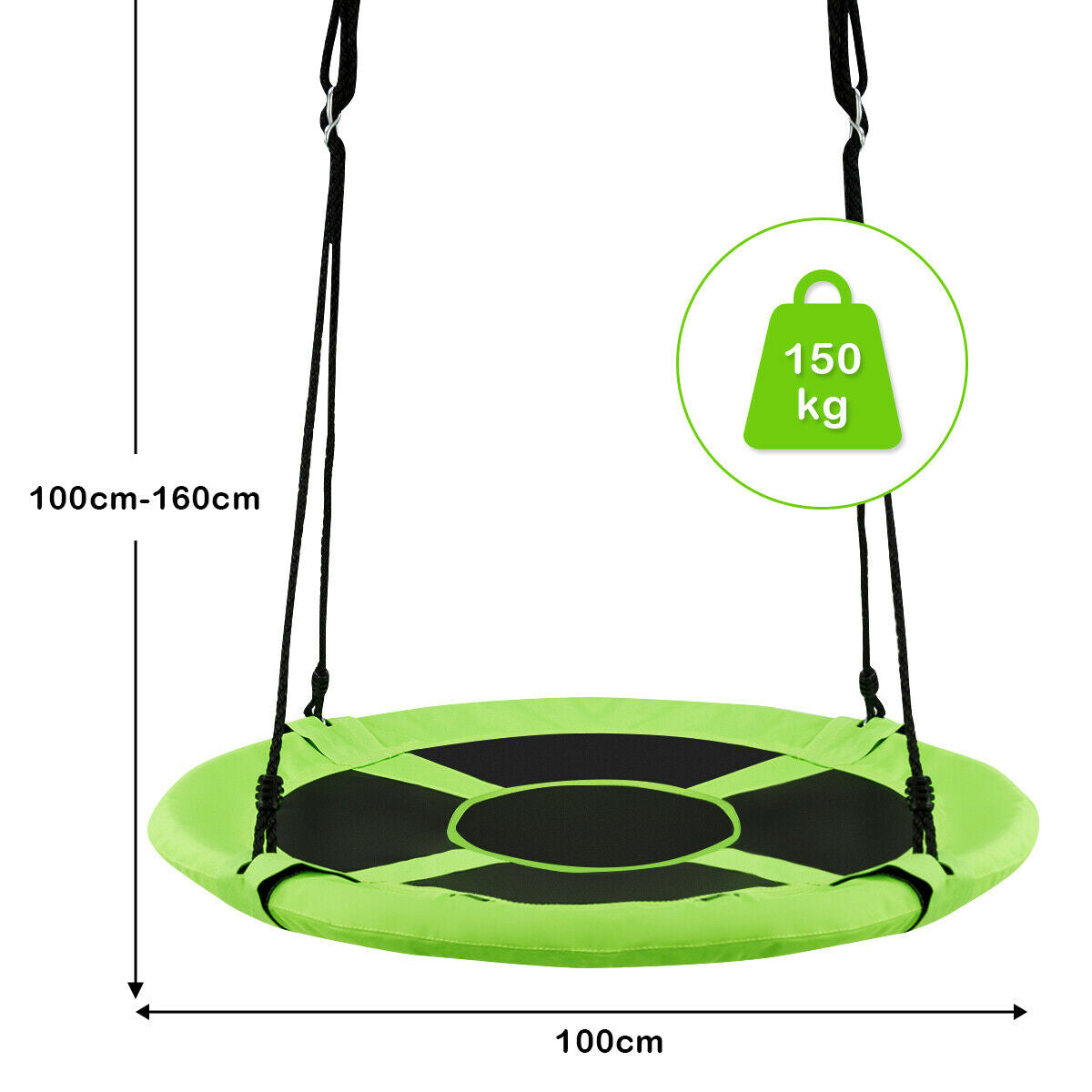 100cm Children Flying Saucer Tree Swing with Adjustable Rope-Green