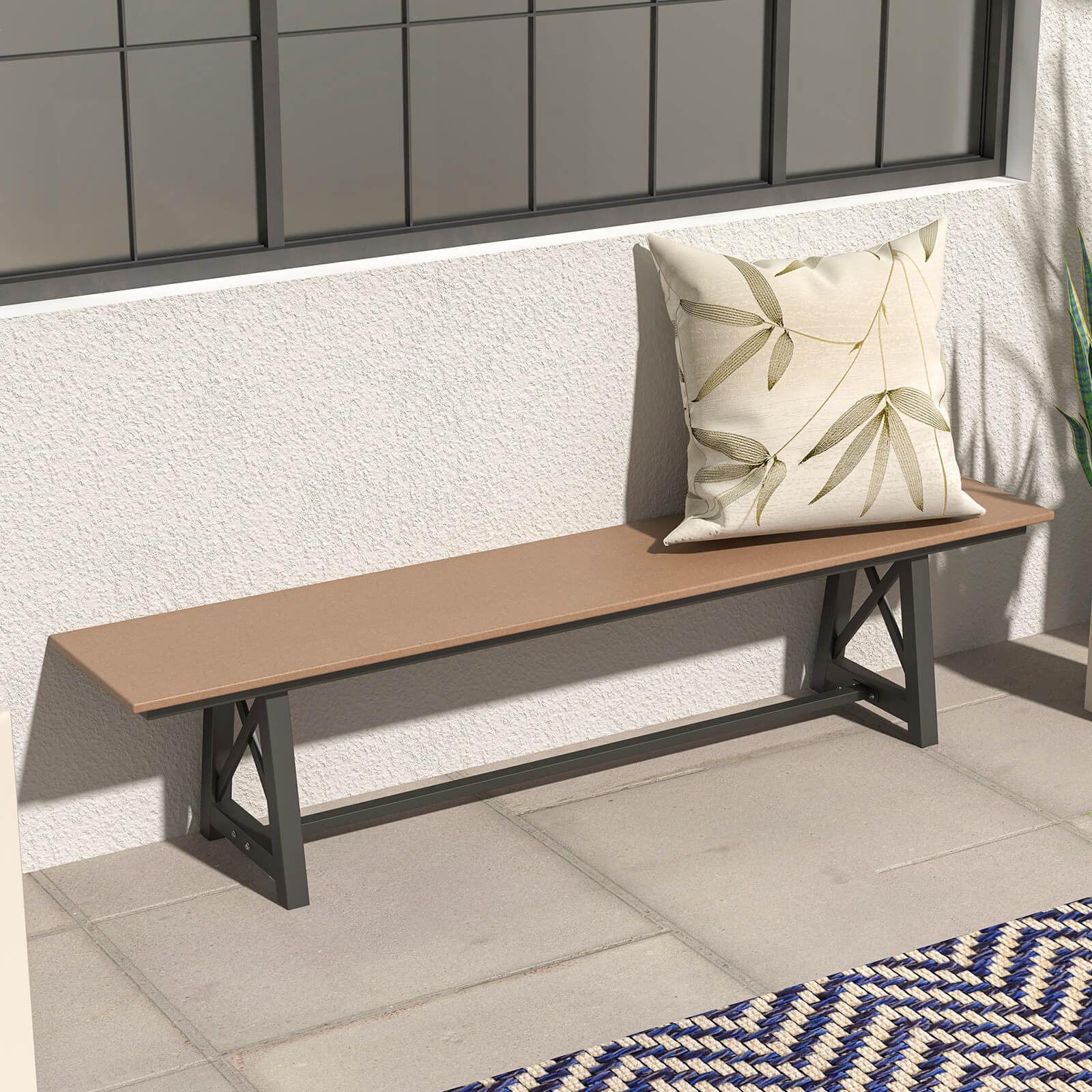 183cm Patio Long Bench with Weatherproof HDPE Seat for 4 People-Brown