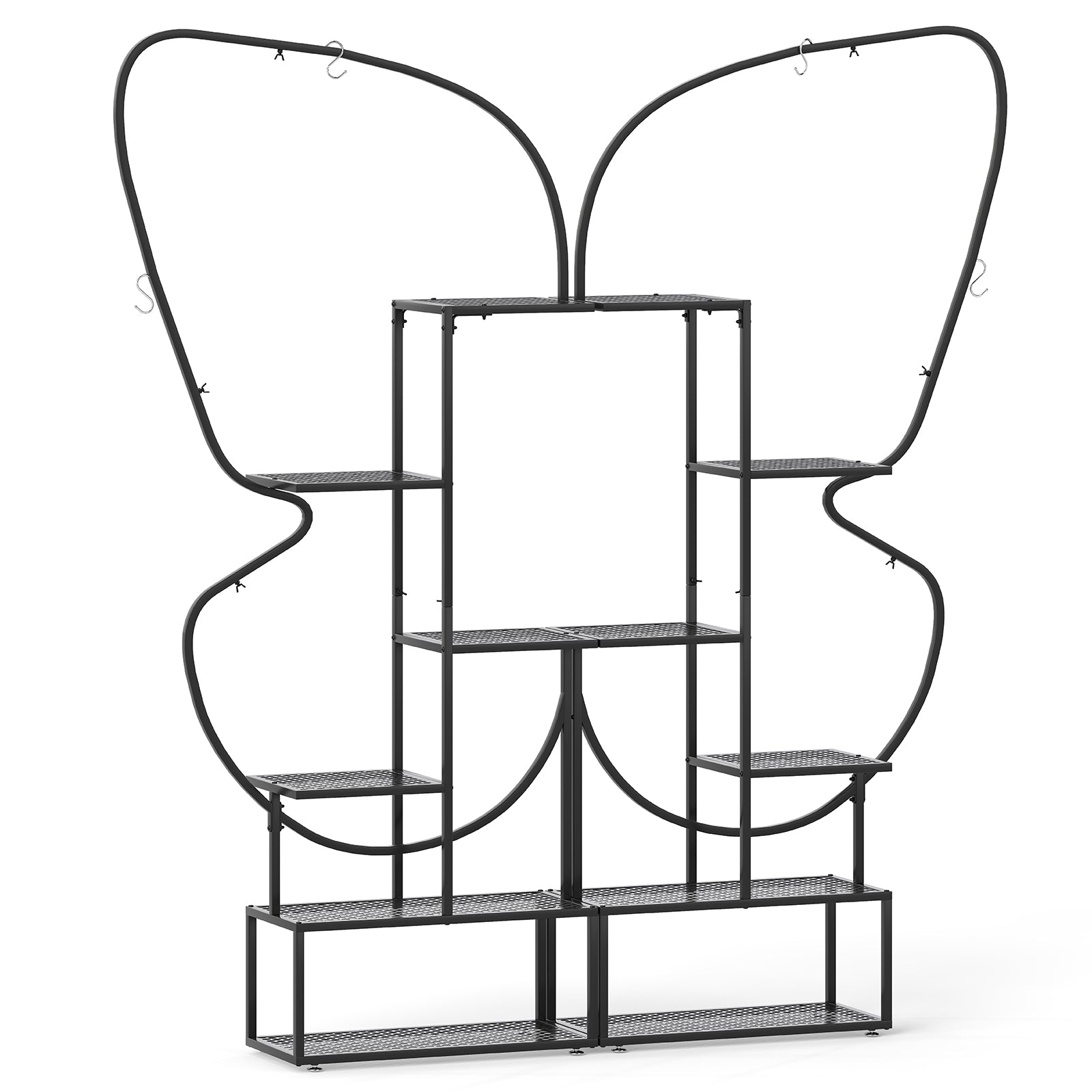 185 cm Tall Butterfly-Shaped 6-Tier Flowerpot Shelf-Black
