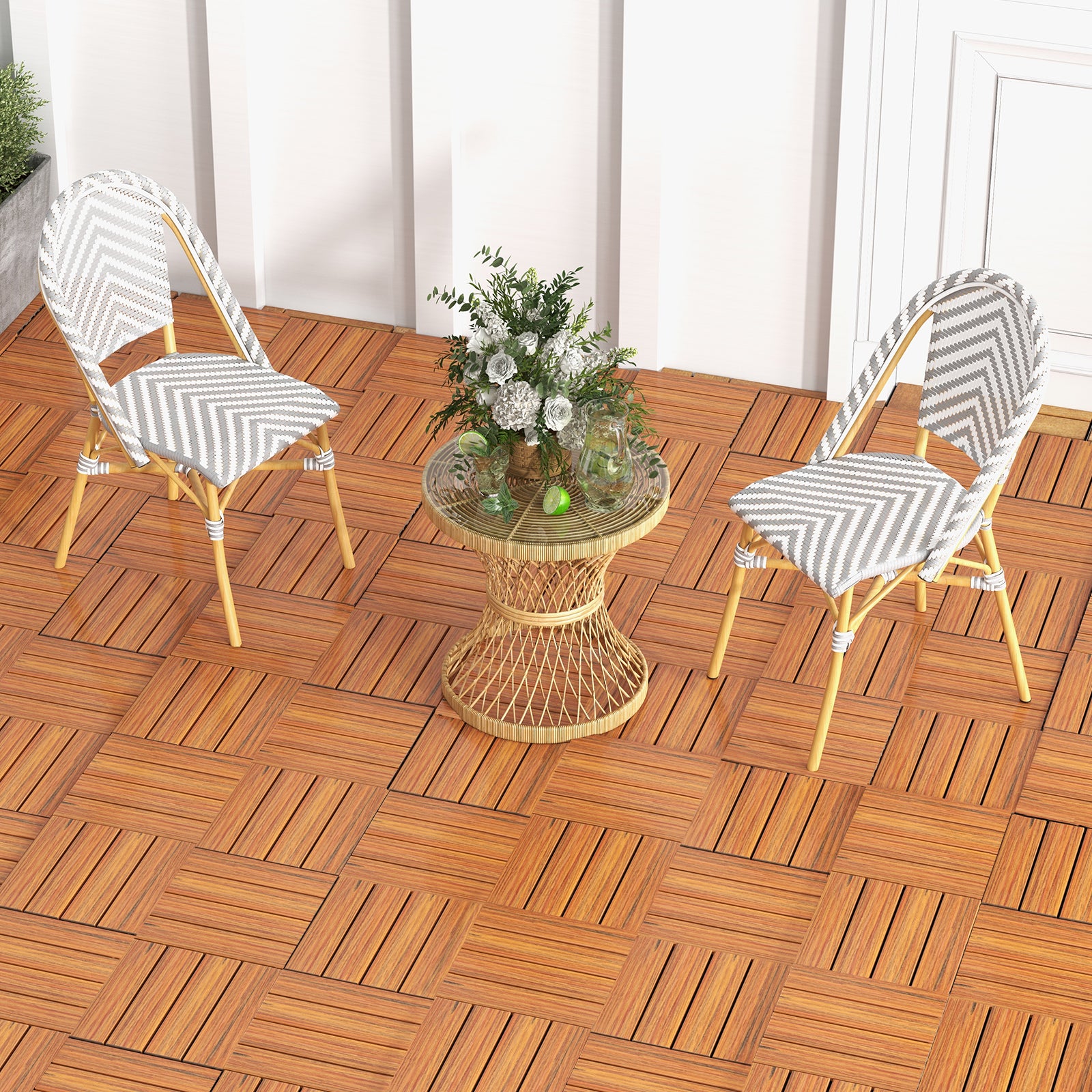 18 Pieces Interlocking Deck Tiles Waterproof Outdoor Flooring Covering-Brown