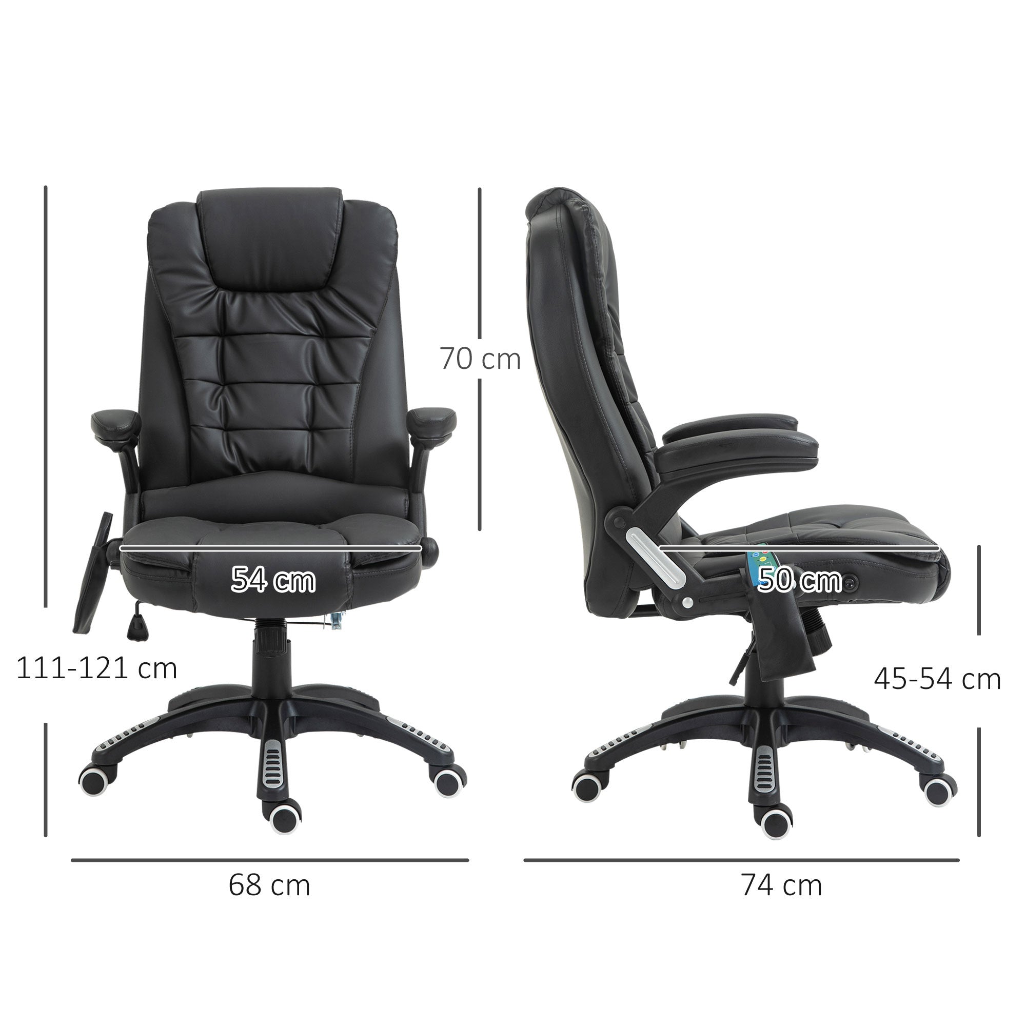 HOMCOM 6-Point Massage Office Chair with Seat Heated for Home Office, PU Leather High Back Executive Desk Chair with Adjustable Height and 360√Ç¬∞ Swivel for Work Study, Black