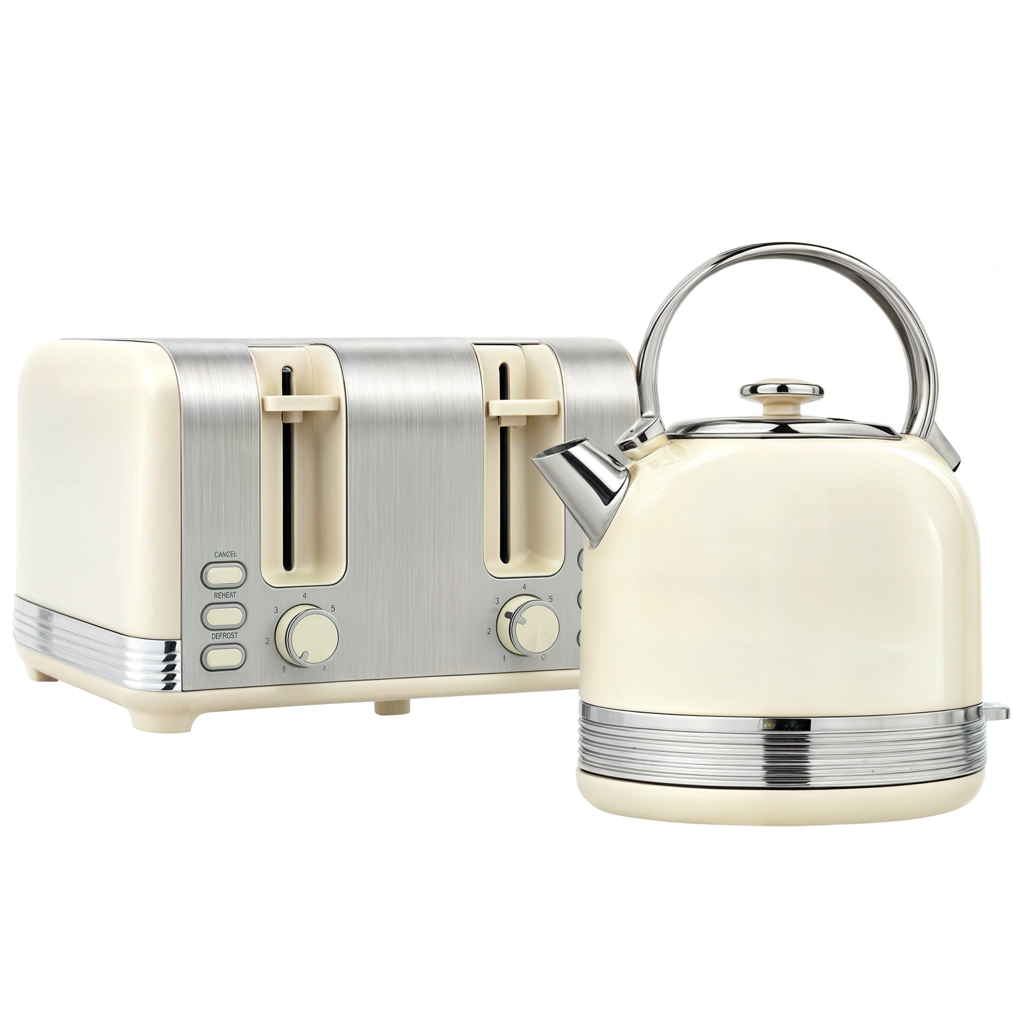 HOMCOM Polished Metal Kettle and Toaster Set - Cream