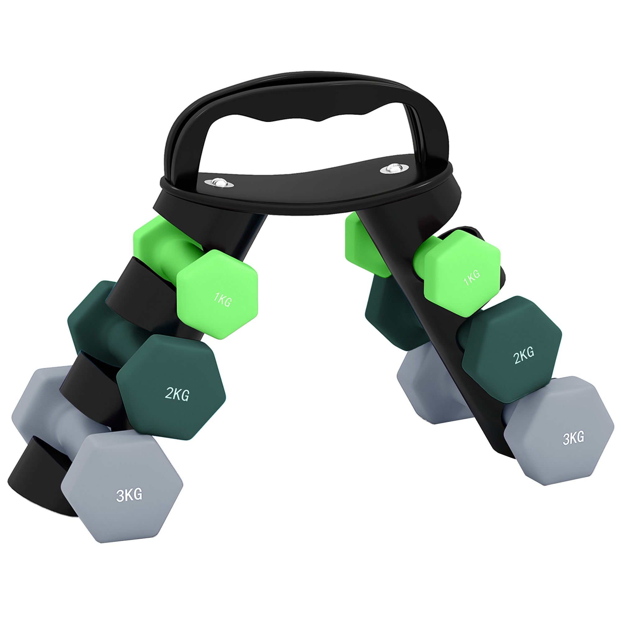 SPORTNOW Dumbbells Set with Storage Rack, 2 x 1kg, 2 x 2kg, 2 x 3kg, Green
