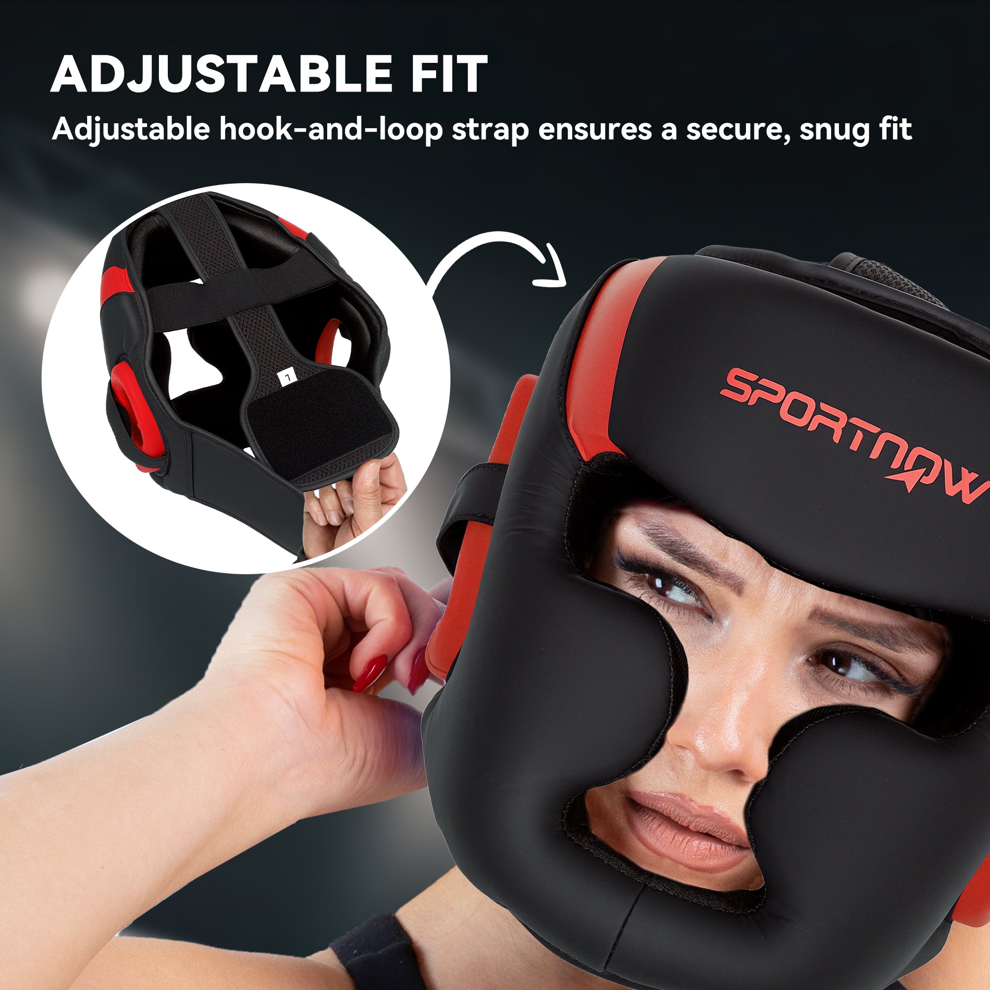 SPORTNOW Boxing Headguard w/ Adjustable Strap for Sparring, Kickboxing, MMA, Red/Black