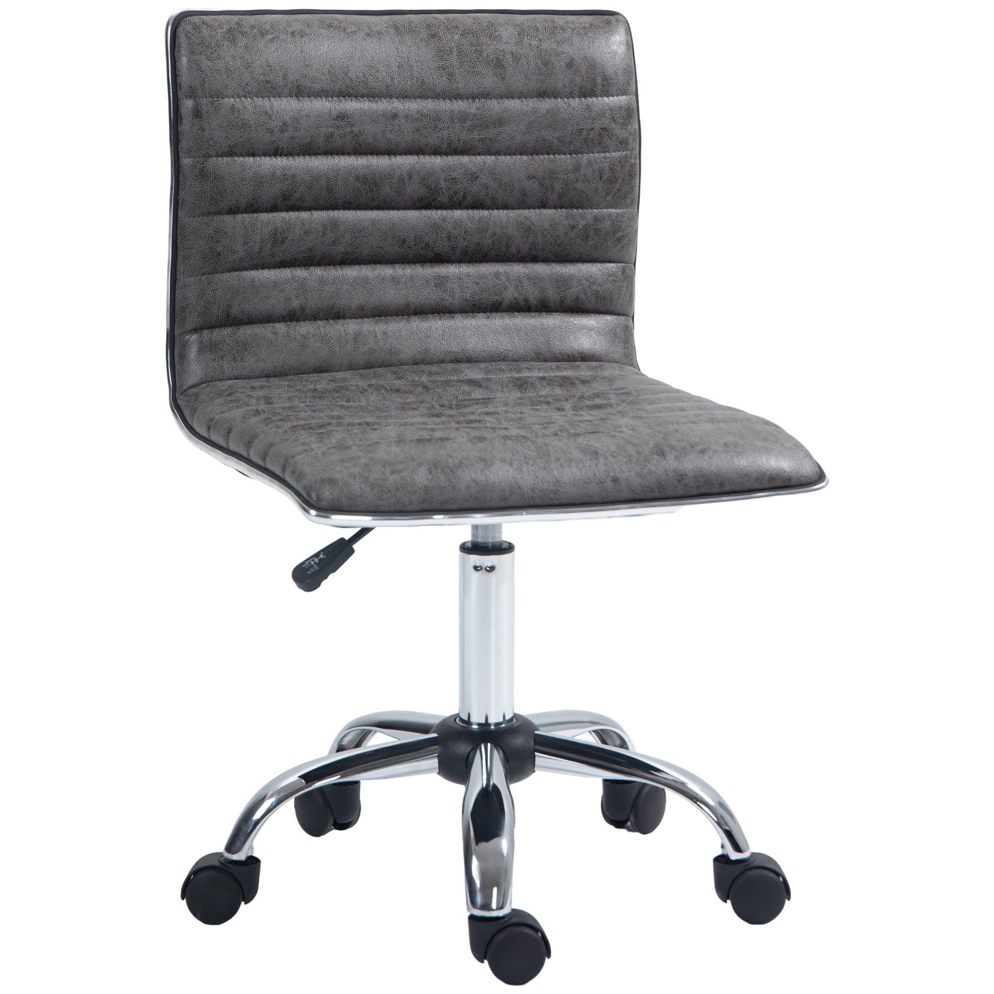 HOMCOM Armless Task Desk Chair, Swivel Office Chair with Microfibre Cloth, Adjustable Seat Height, Chrome Base, Wheels for Home, Grey