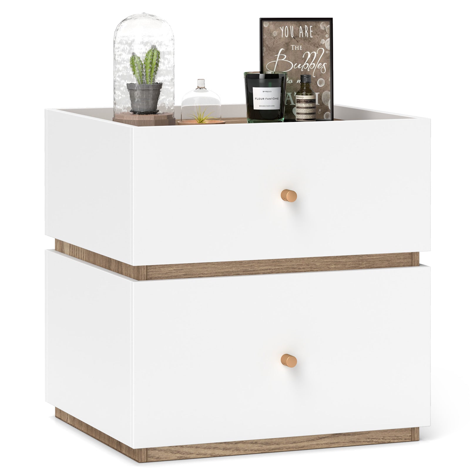 2-Drawer Modern Bedside Table with Storage Compact Floor Night Table