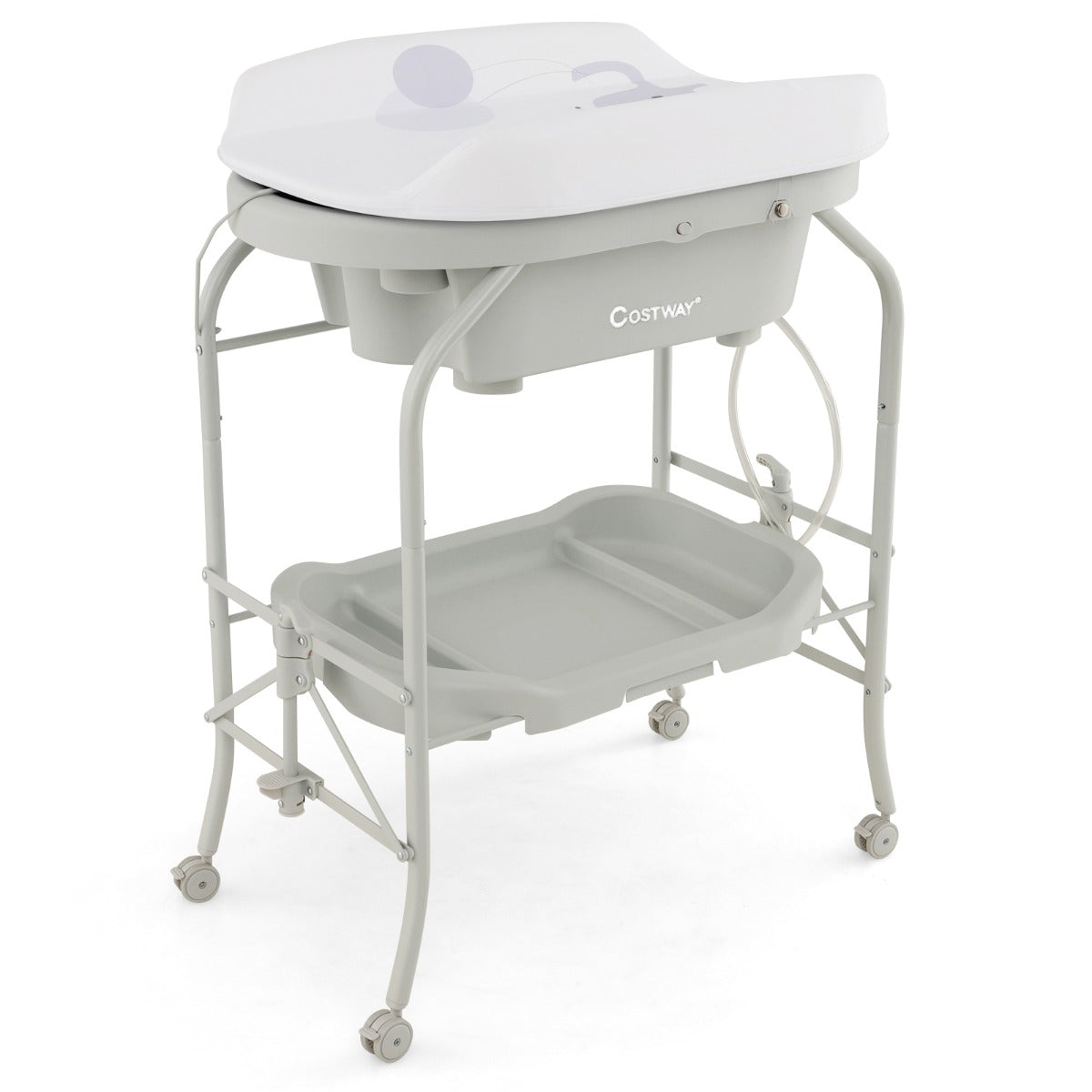 2-in-1 Baby Change Table with Bathtub and Folding Changing Station-Light Grey