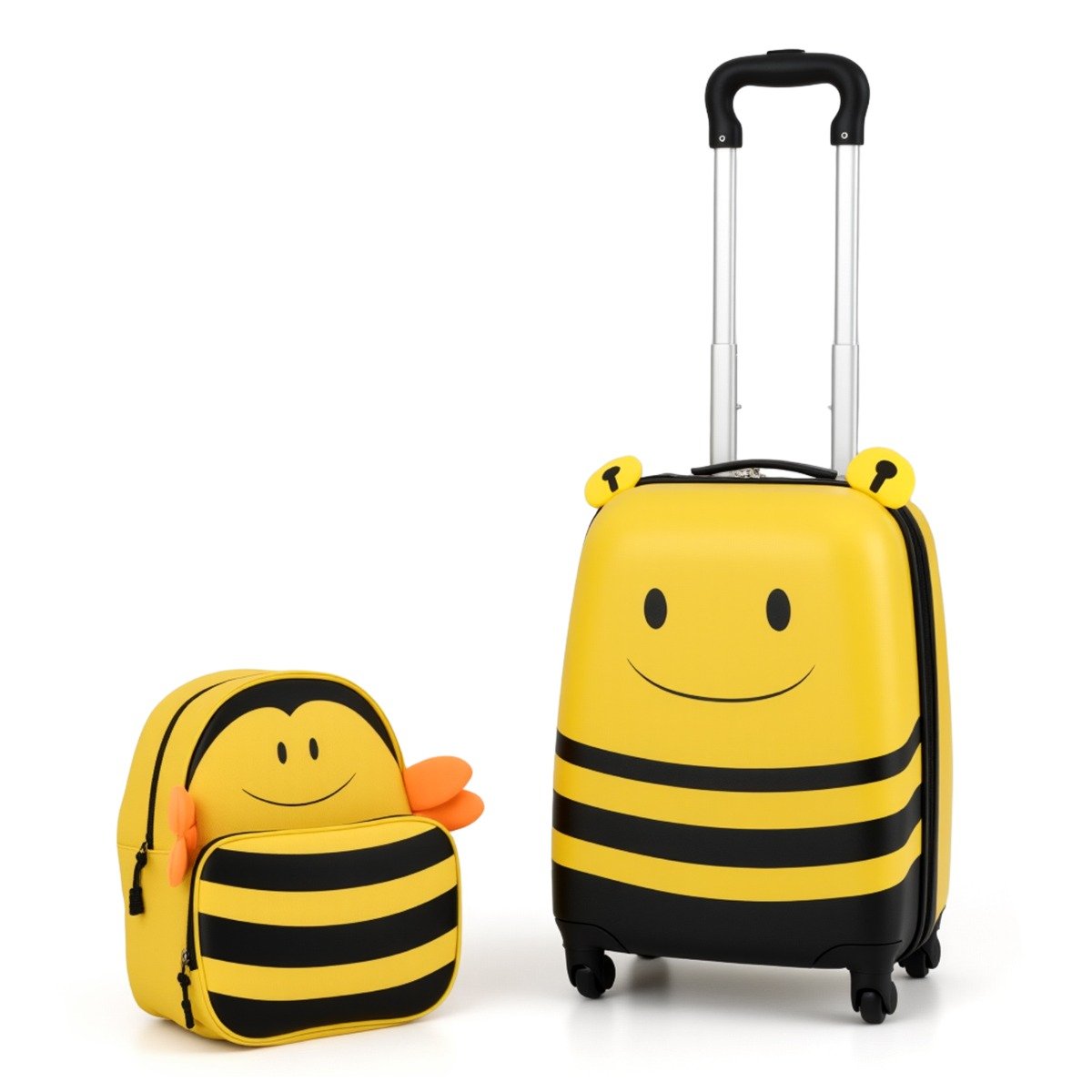 2-Piece Kid‚Äôs Luggage Set with Cute Bee Backpack and 18‚Äù Rolling Suitcase-Yellow