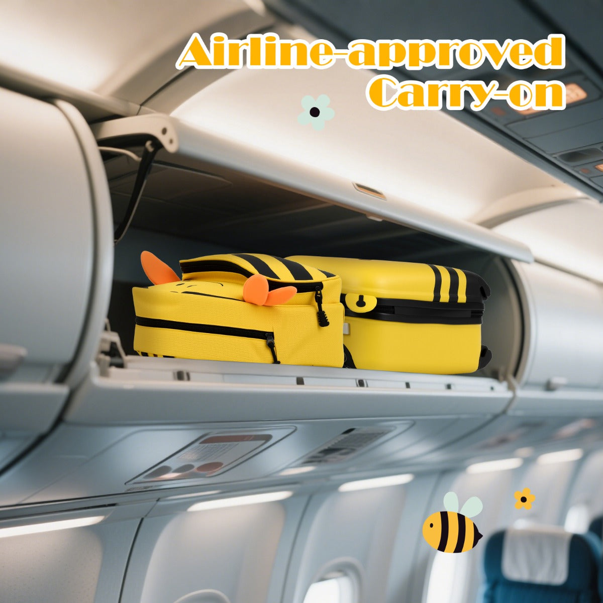 2-Piece Kid‚Äôs Luggage Set with Cute Bee Backpack and 18‚Äù Rolling Suitcase-Yellow