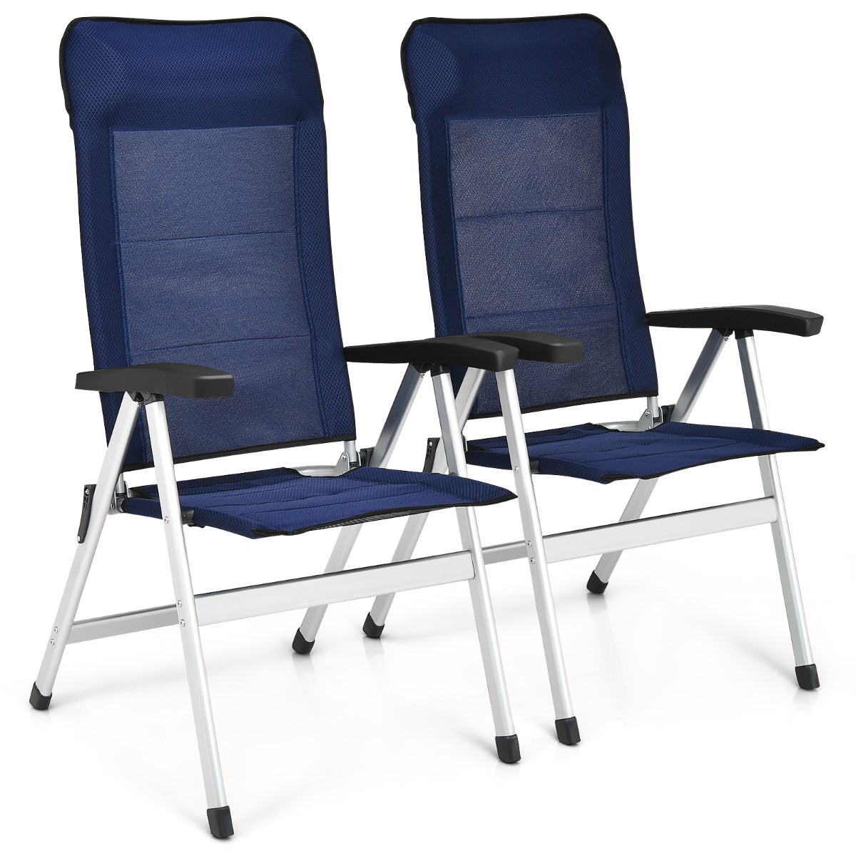 2-Piece Patio Portable Folding Lounge Chair with Raised Backrest-Navy