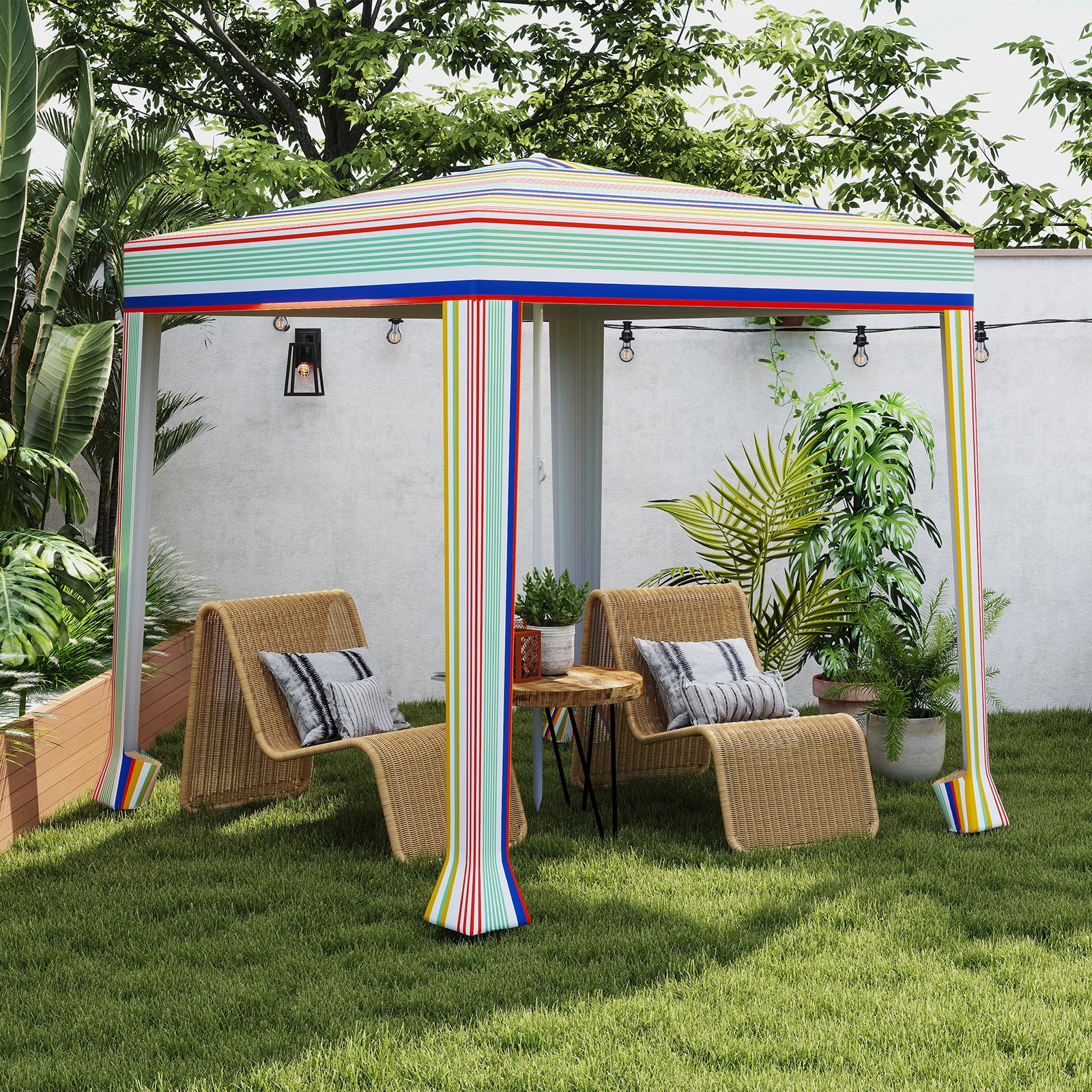 200 x 200 cm Beach Canopy Foldable Sun Shelter with Sandbags-Colourful
