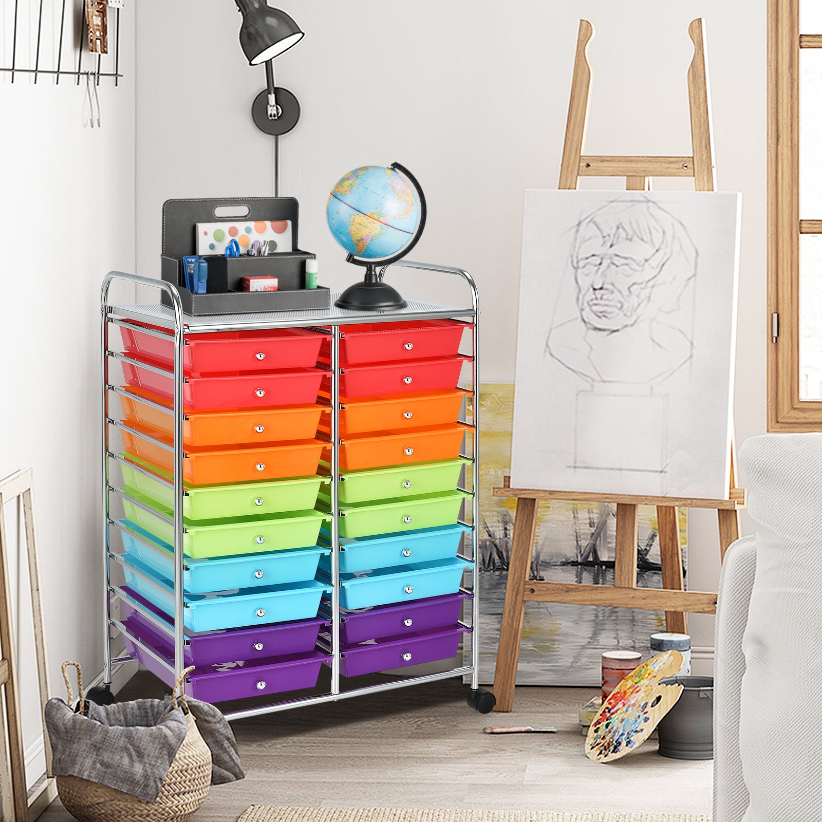 20 Drawers Storage Trolley with 4 Wheels for Beauty Salon-Rainbow