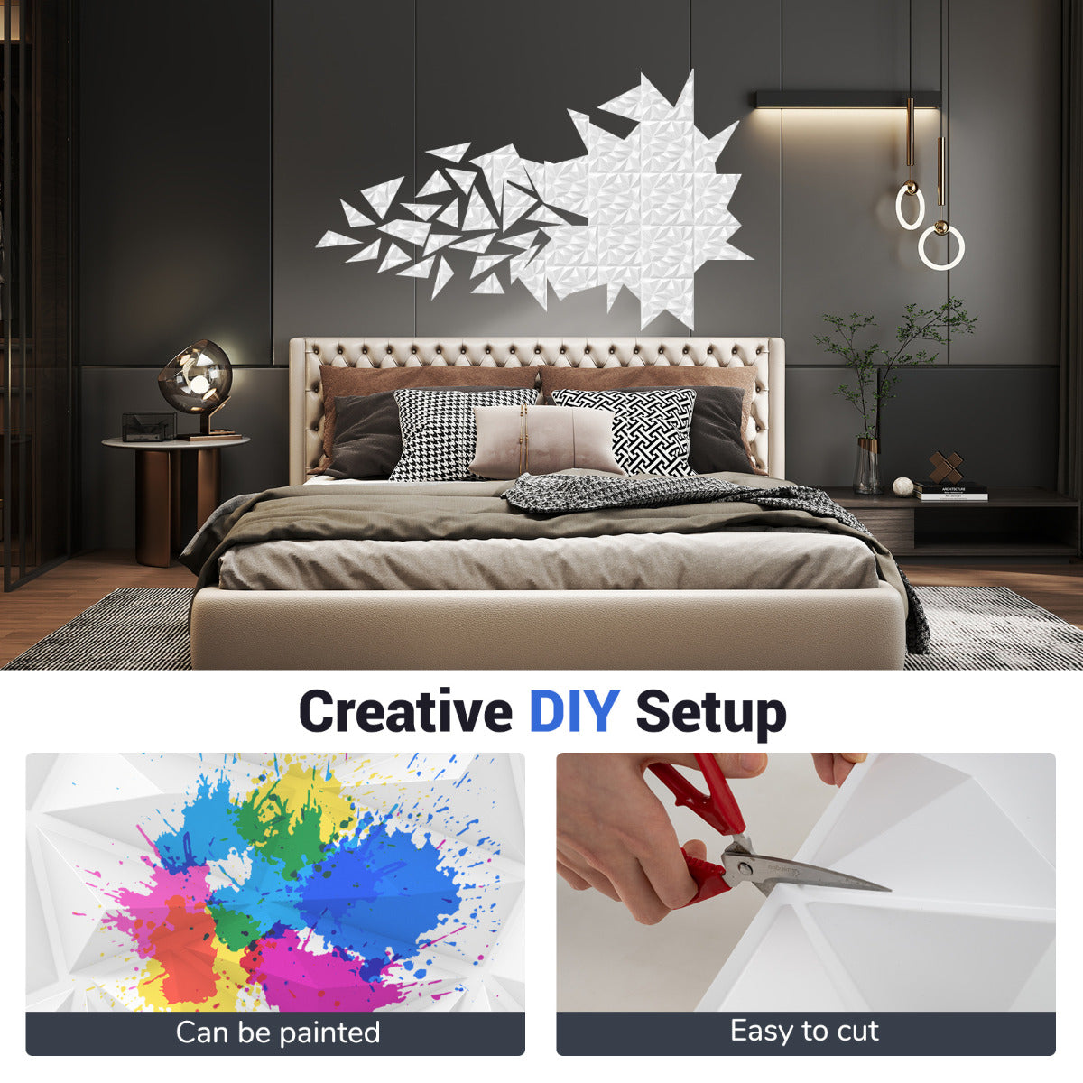 20-Pack 3D Wall Panels with Decorative Diamond Patterns-White