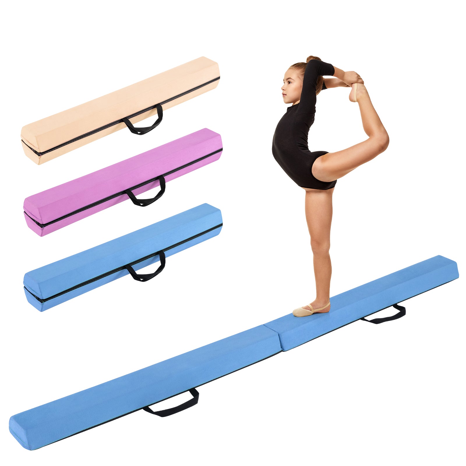 210 CM Folding Balance Beam with Removable Suede Cover and Non-slip Bottom for Kids-Navy