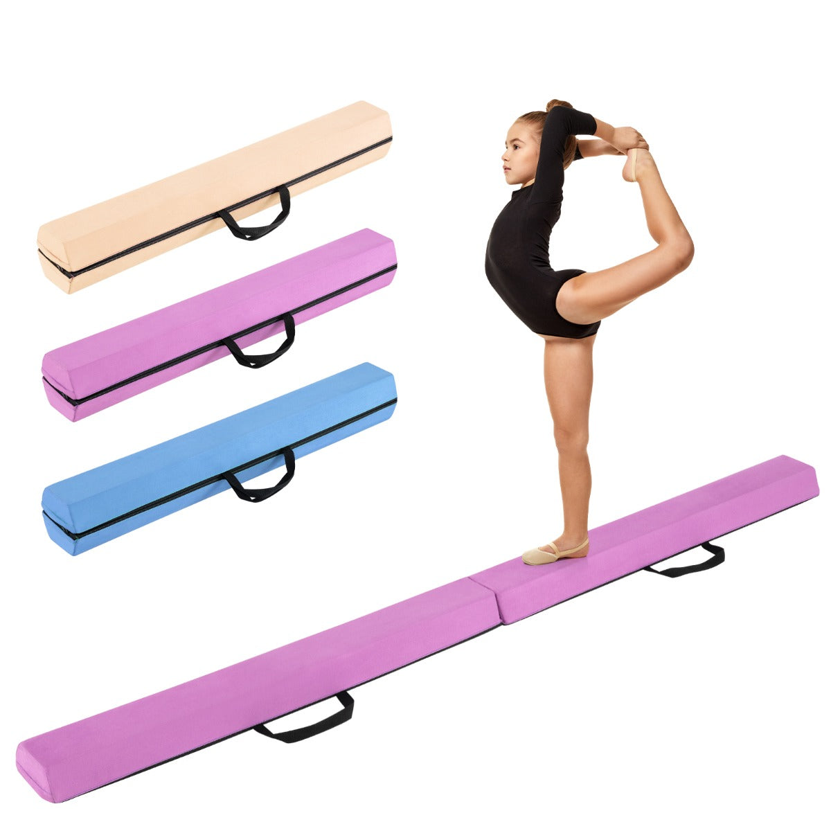 210 CM Folding Balance Beam with Removable Suede Cover and Non-slip Bottom for Kids-Purple