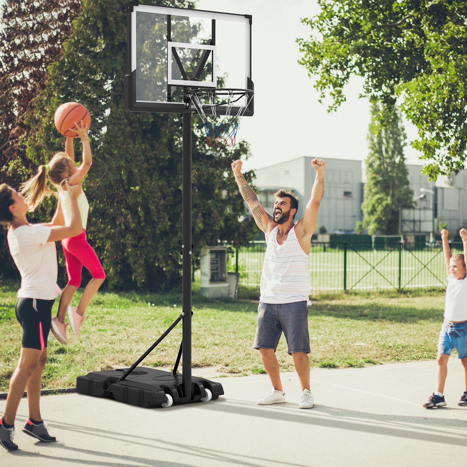 225CM-305CM Adjustable Basketball Hoop with 110CM Shatterproof Backboard