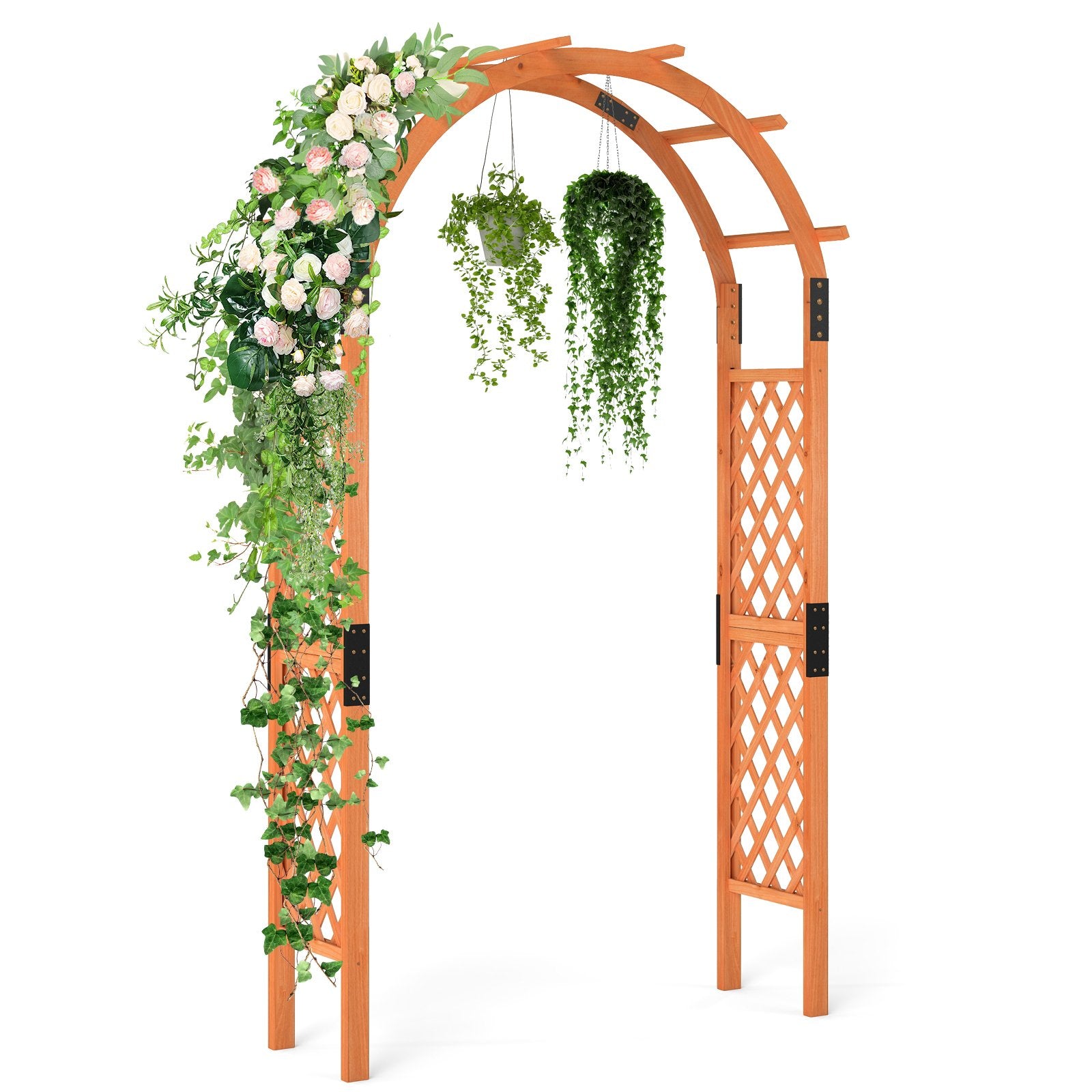 235 cm Wooden Garden Arbor Solid Wood Trellis for Climbing Plants-Orange