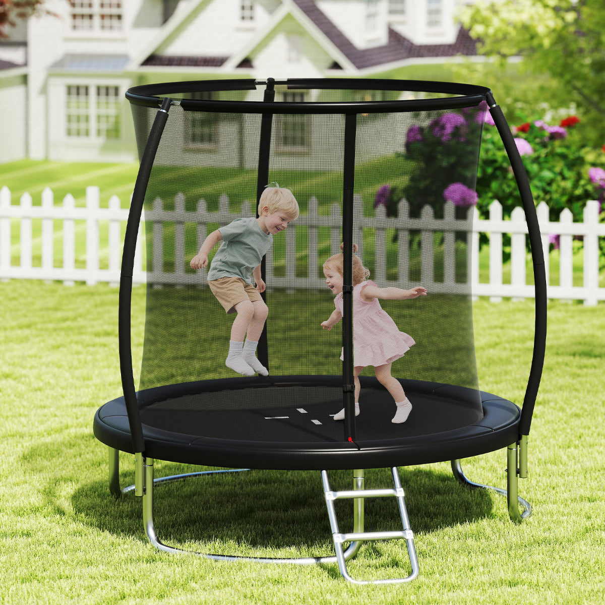 244 cm Trampoline with Safety Enclosure Net and Ladder-Black