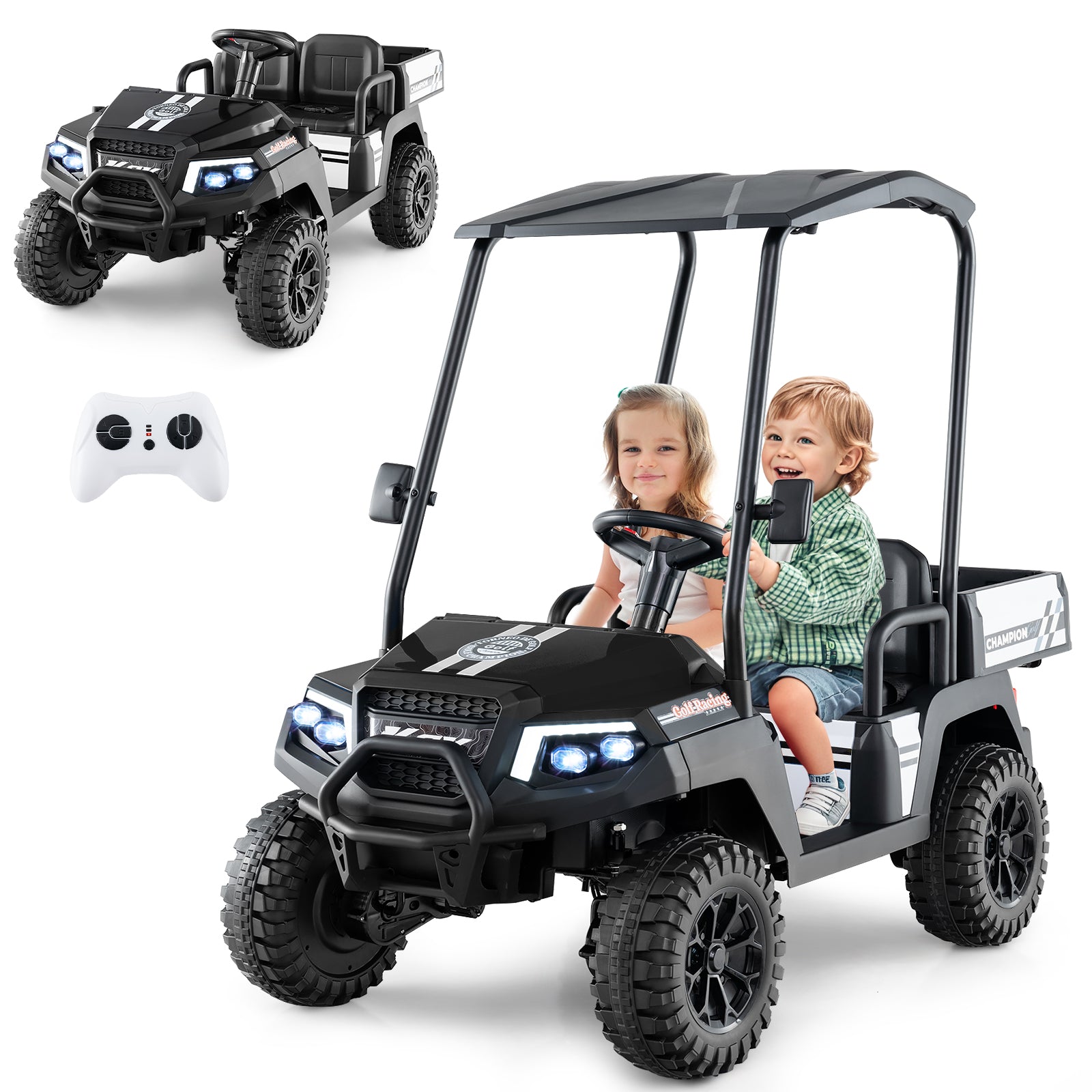 24V Kids Golf Cart 4WD 2 Seater Ride on Car with Dump Bed-Black