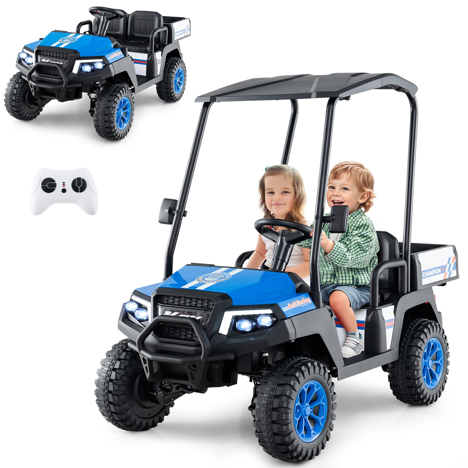 24V Kids Golf Cart 4WD 2 Seater Ride on Car with Dump Bed-Navy
