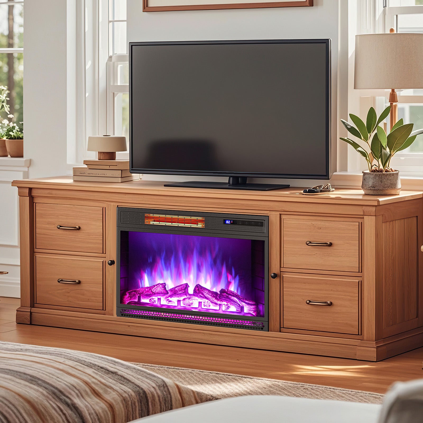 25 Inch Electric Fireplace Insert Recessed Infrared Fireplace Heater 900W/1800W