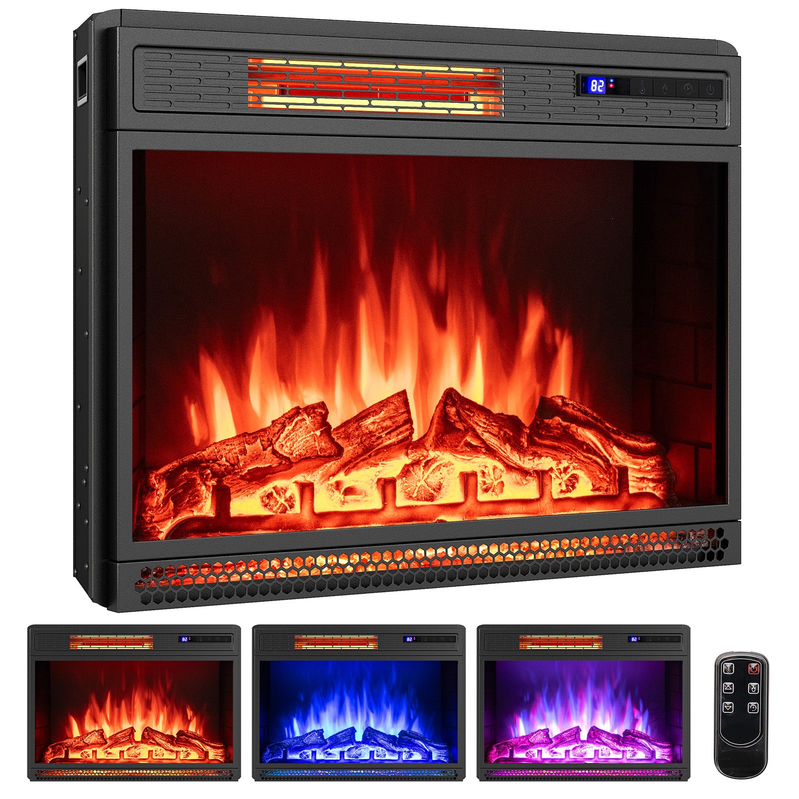 25 Inch Electric Fireplace Insert Recessed Infrared Fireplace Heater 900W/1800W