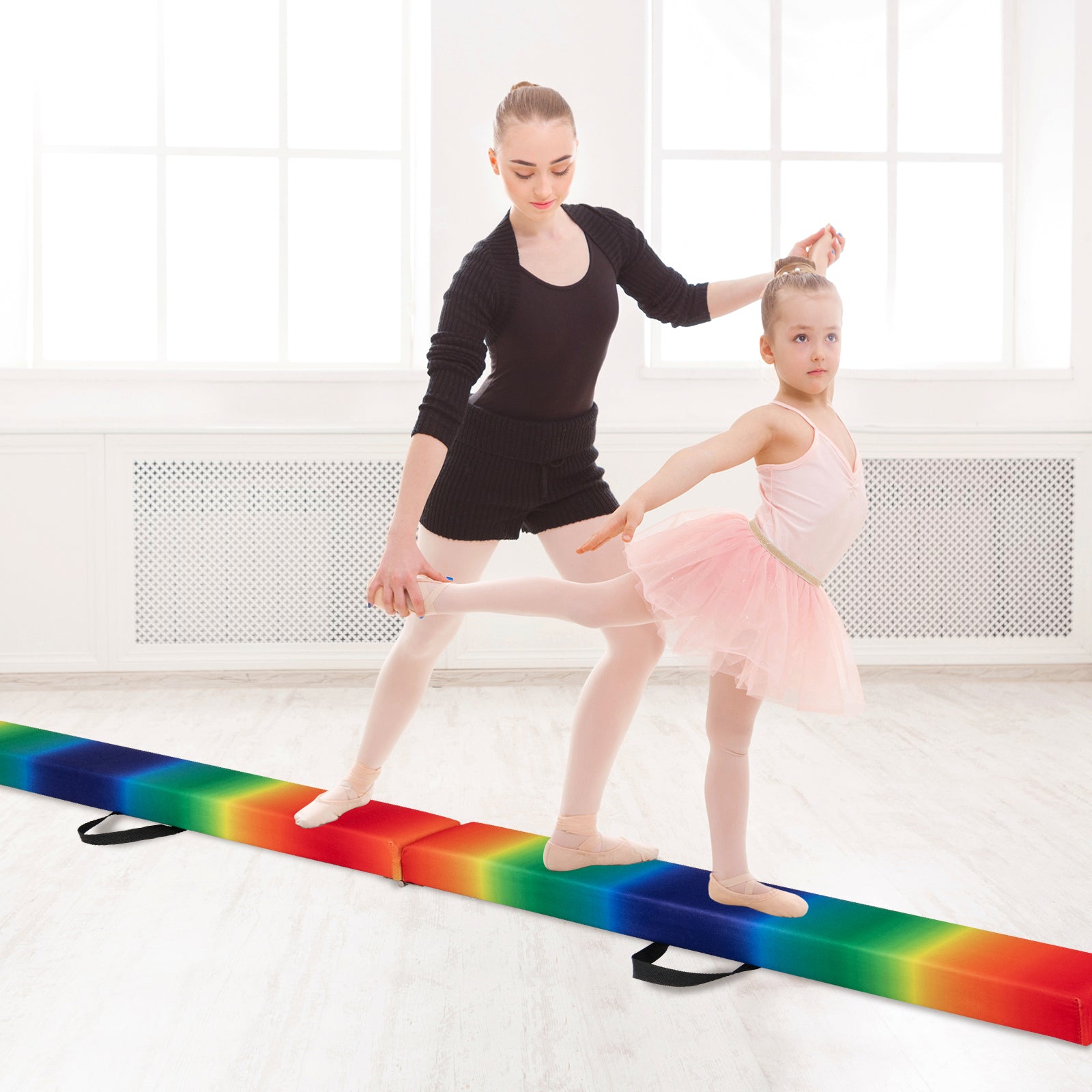 270CM Folding Balance Beam with Solid Wood Base and Anti-slip Bottom-Rainbow