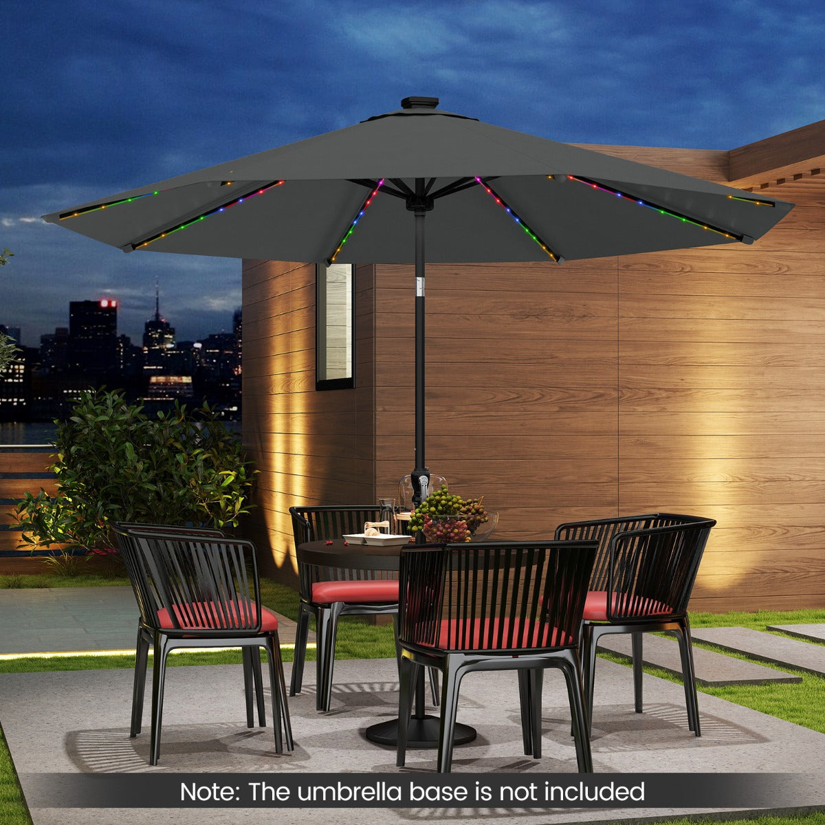 290 cm Solar Patio Umbrella with 96 LED Lights and 9 Modes-Grey