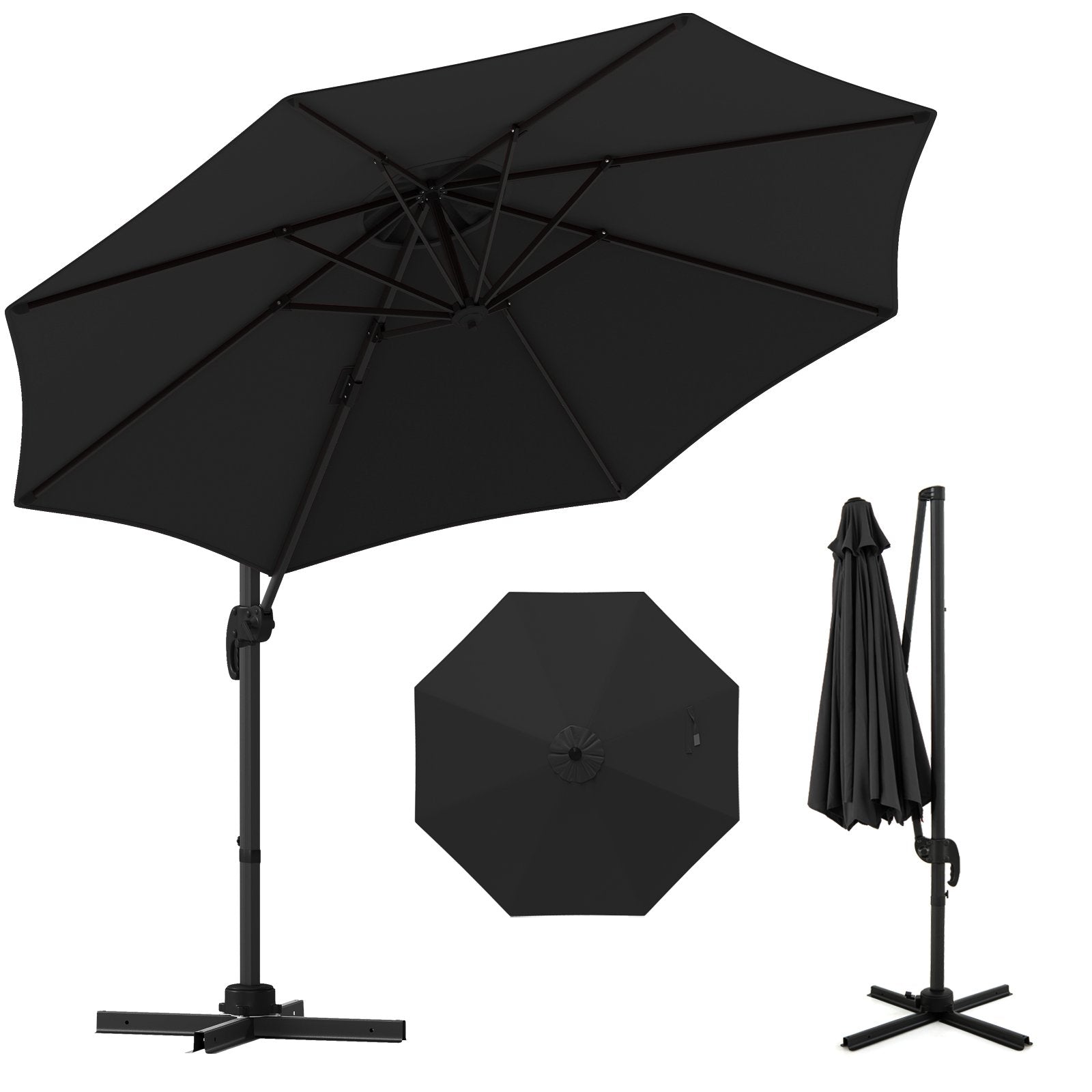 294 x 248 cm Round Outdoor Patio Umbrella Cantilever Umbrella with 360¬∞ Rotation for Backyard-Black