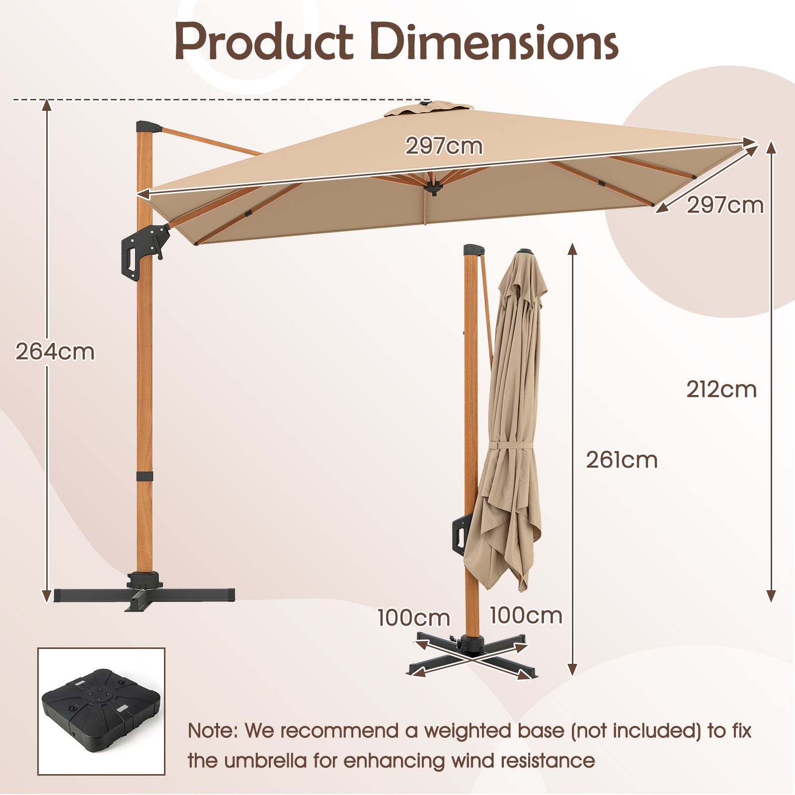 297 cm Outdoor Patio Cantilever Umbrella with 360¬∞ Rotation-Beige