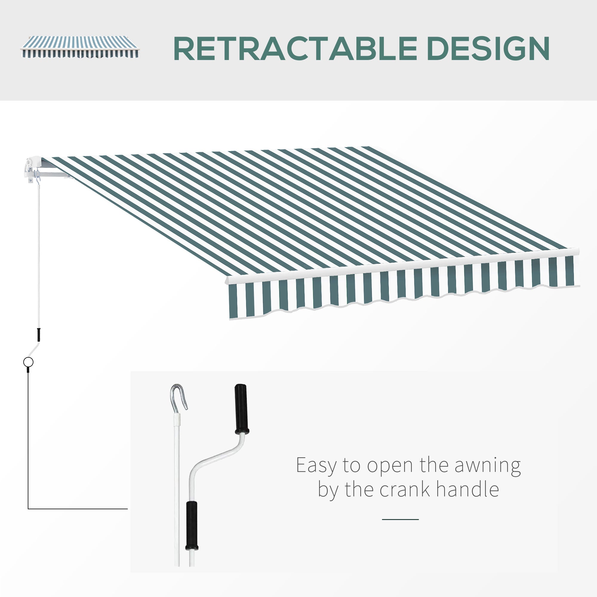 Outsunny Retractable Awning, 2.5x2 m-Dark Green/White