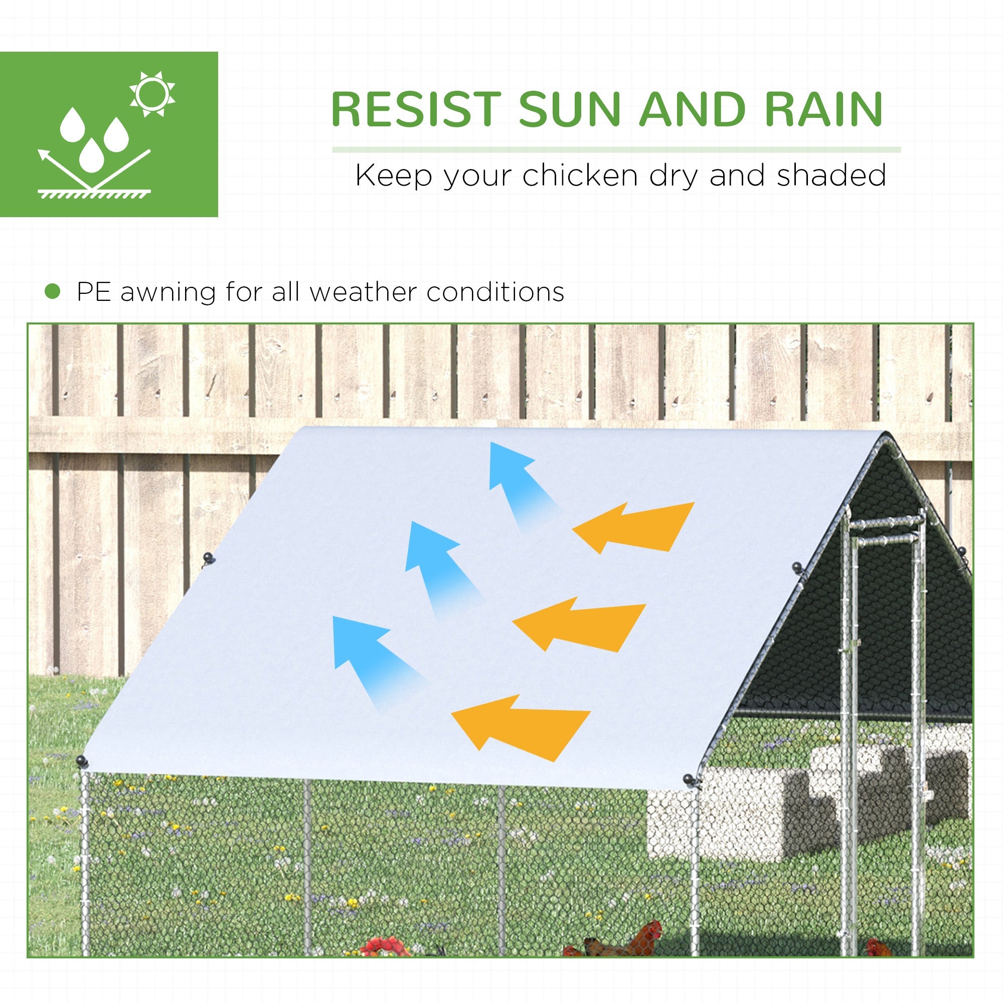 PawHut Chicken Run Galvanised Walk-in Chicken Coop Hen Poultry House Cage Rabbit Hutch Pet Playpen Garden w/ Water-Resist Cover, 3 x 2 x 2m