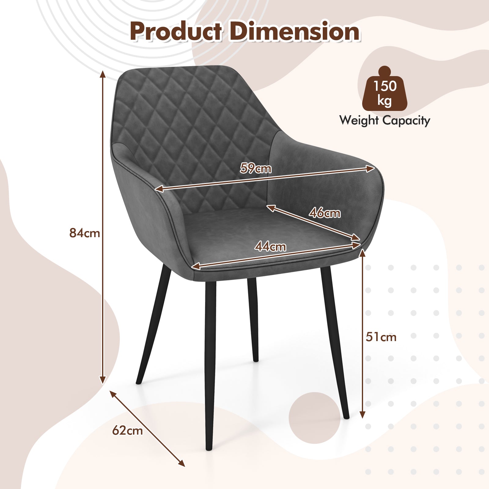 Set of 2 Leisure Dining Chair Upholstered with Curved Backrest-Grey