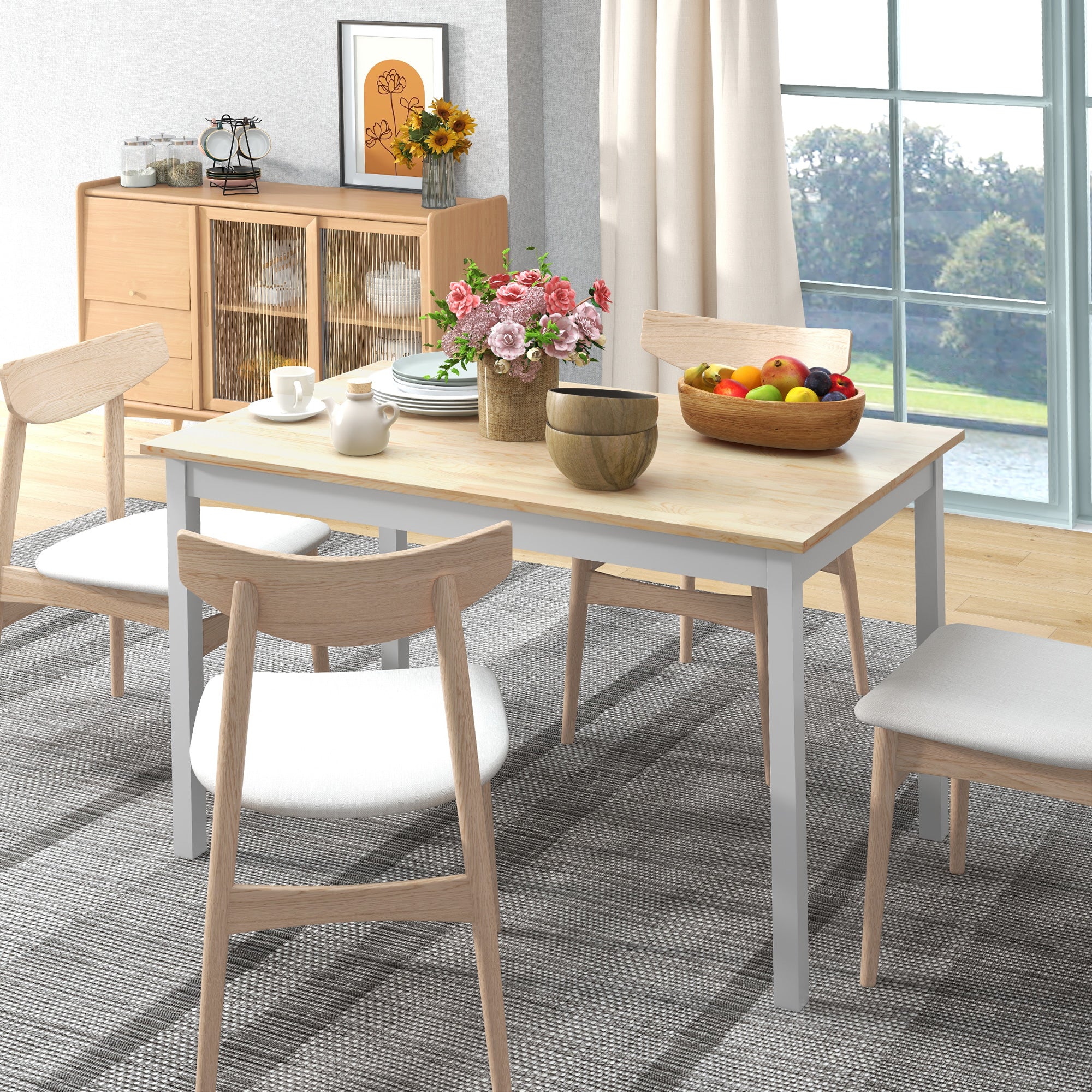 HOMCOM Four-Seater Farmhouse-Style Wooden Table