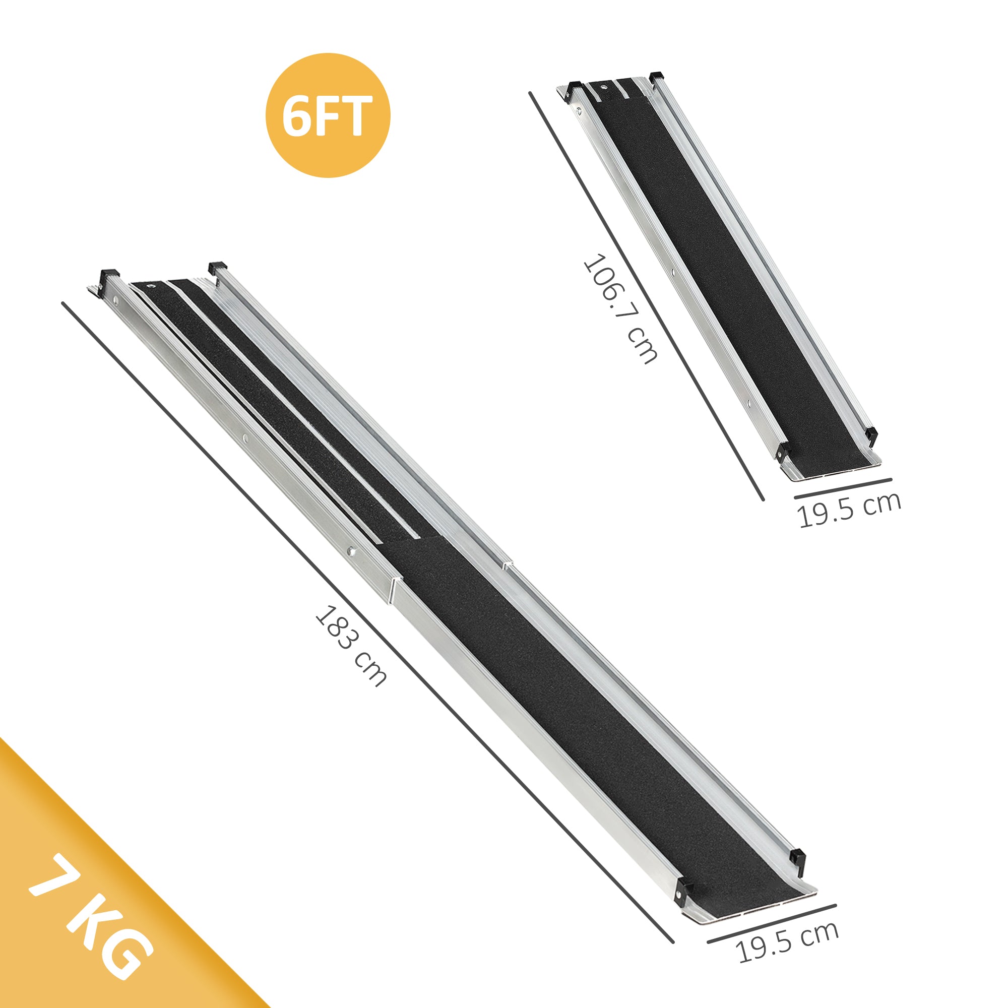 HOMCOM Set of Two 183cm Three-Level Aluminium Wheelchair Ramps