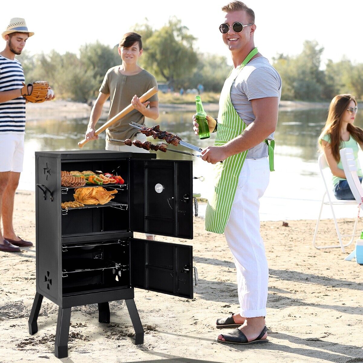 2-Layer Vertical Charcoal Smoker Oven