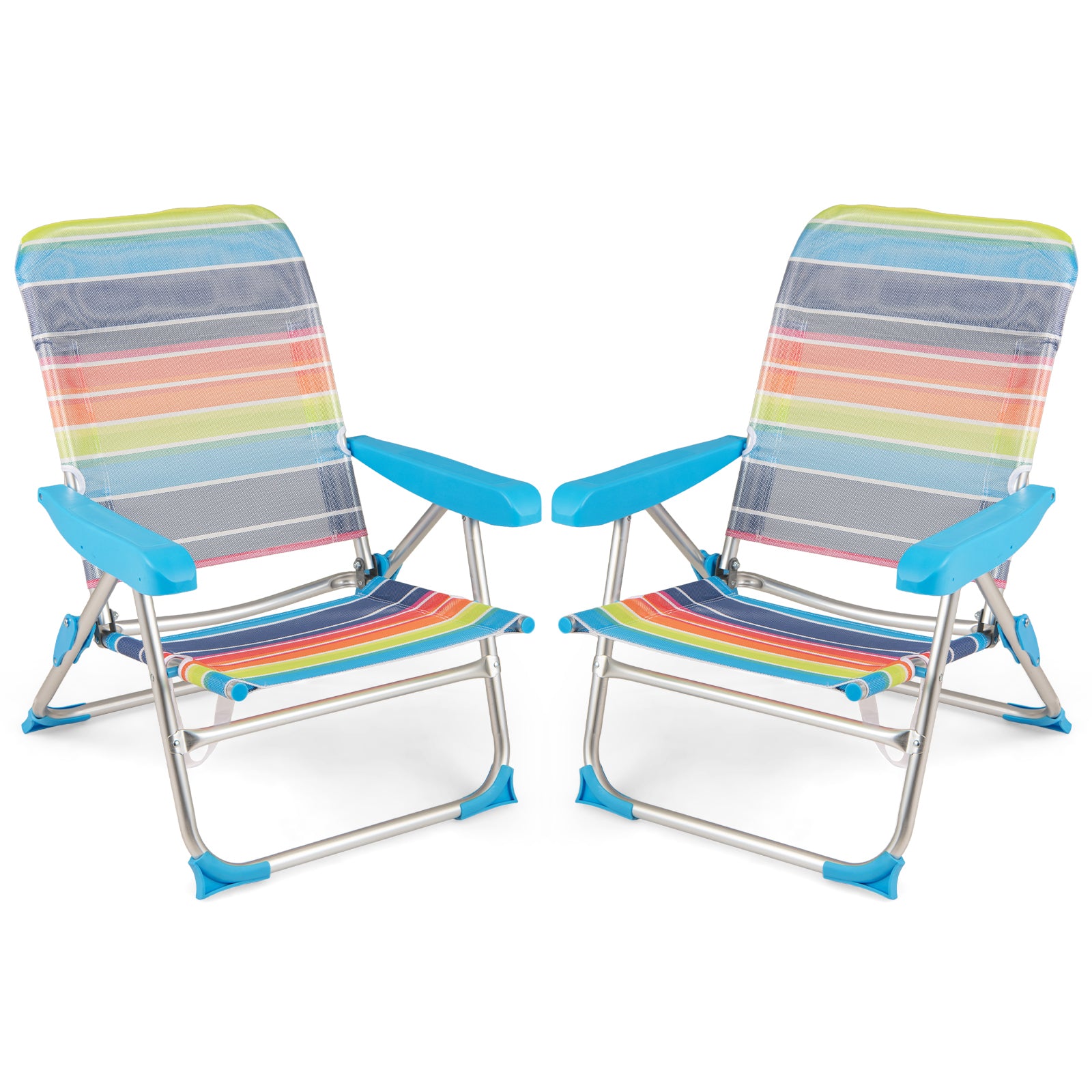 2 Pack Foldable Beach Chair with Armrests and Carry Strap-Colourful-M
