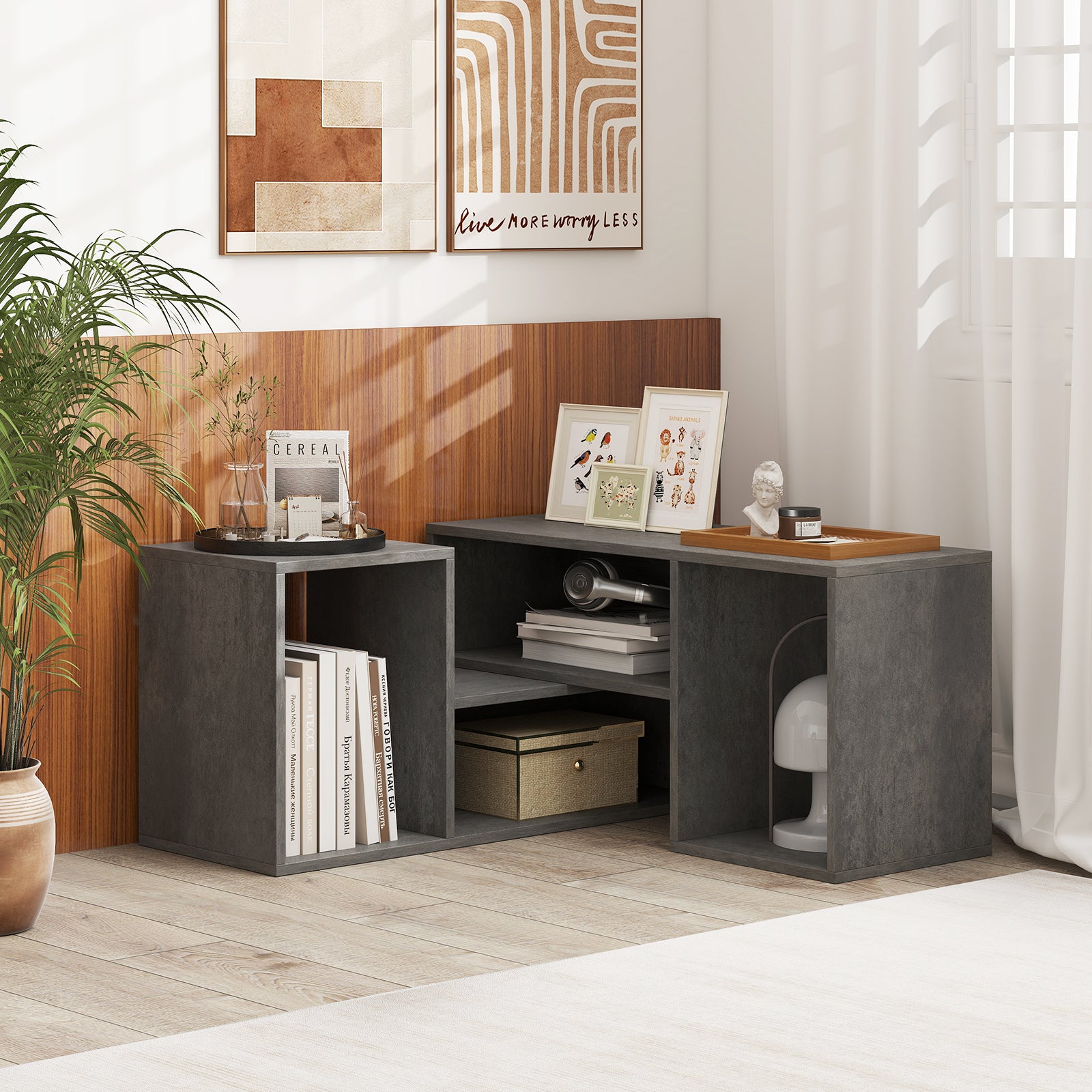 2-Piece Console TV Stand Modern Minimalist Entertainment Center-Grey