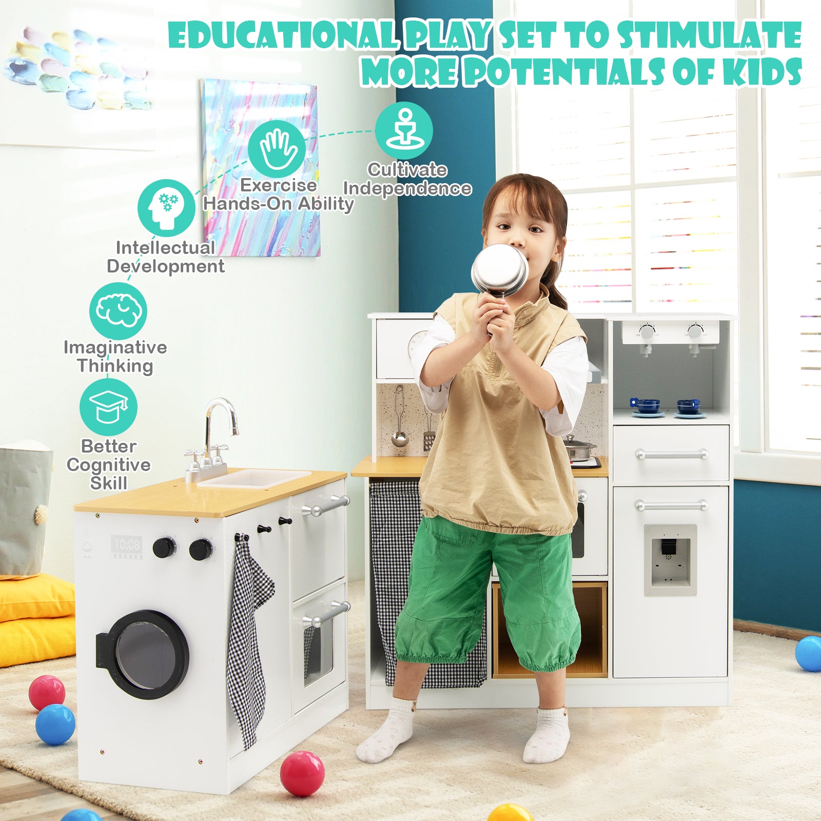 2 Pieces Kids Pretend Play Set with Stool and Real Sounds Light